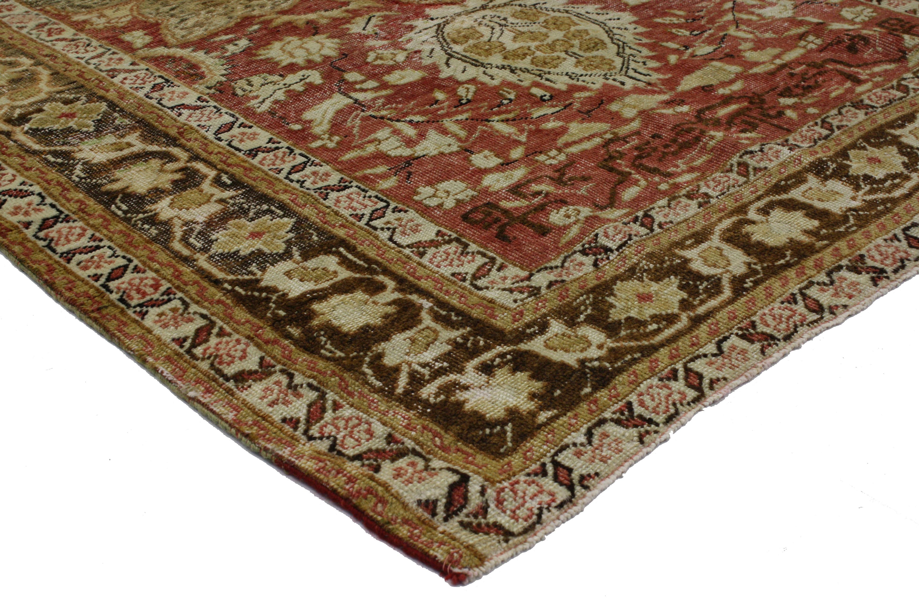 Hand-Knotted Distressed Vintage Turkish Oushak Rug with Artisan Style, Entry or Foyer Rug For Sale