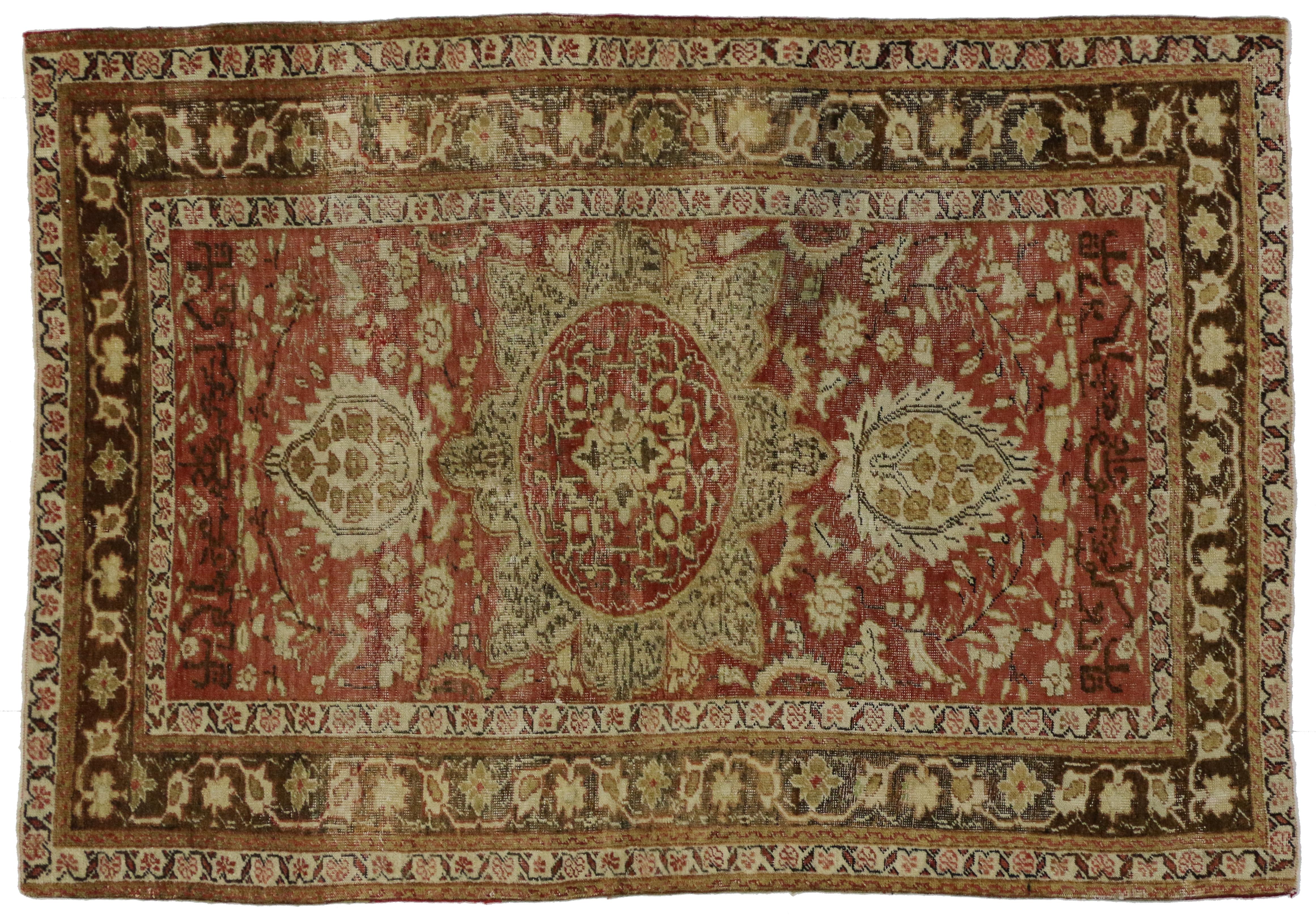 Distressed Vintage Turkish Oushak Rug with Artisan Style, Entry or Foyer Rug In Distressed Condition For Sale In Dallas, TX