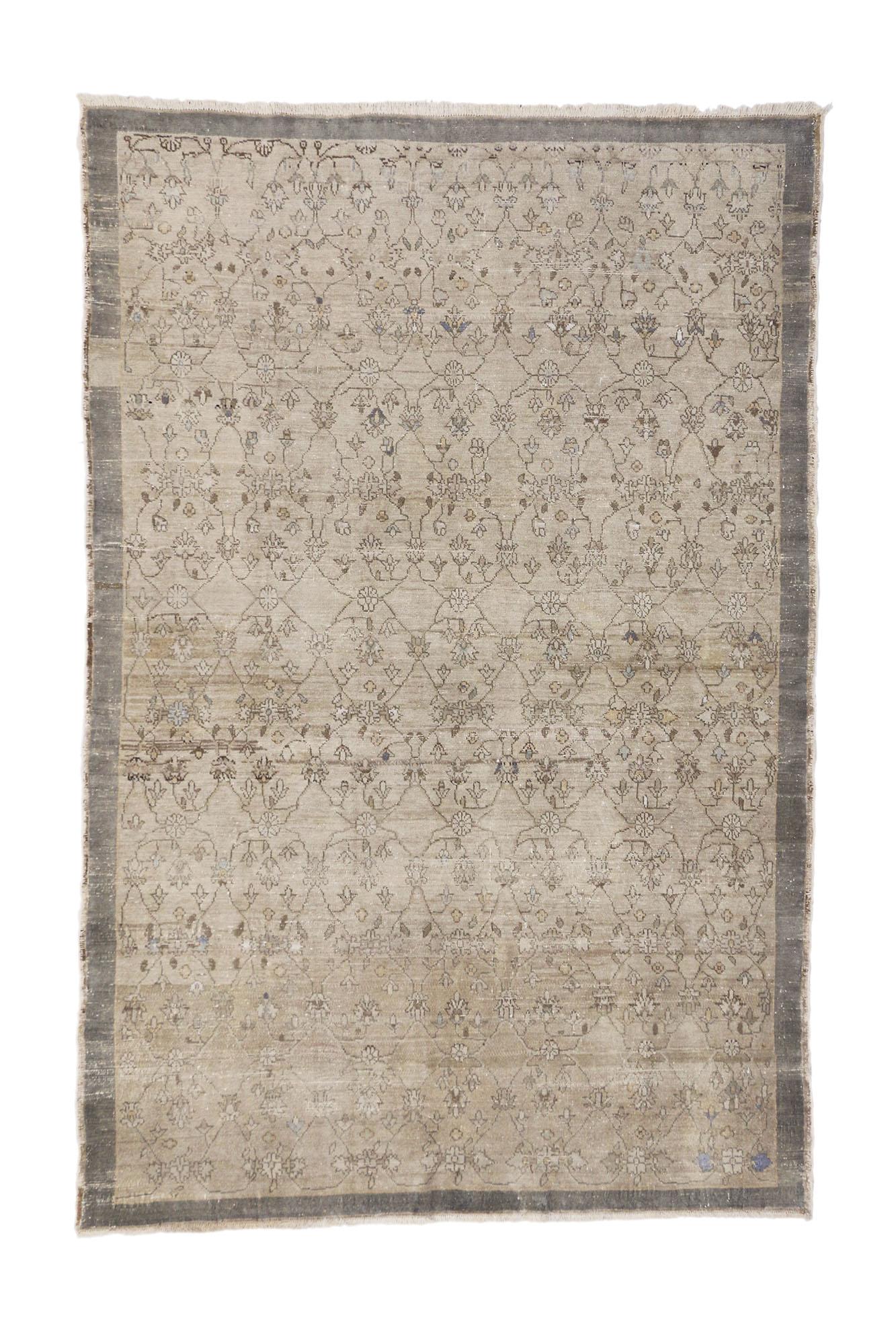 Distressed Vintage Turkish Oushak Rug, Shabby Chic Meets Weathered Beauty In Distressed Condition In Dallas, TX