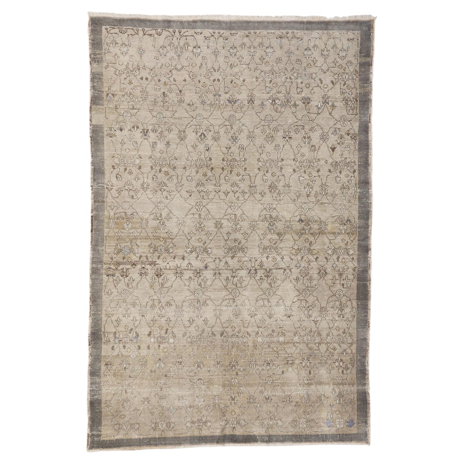 Distressed Vintage Turkish Oushak Rug, Shabby Chic Meets Weathered Beauty