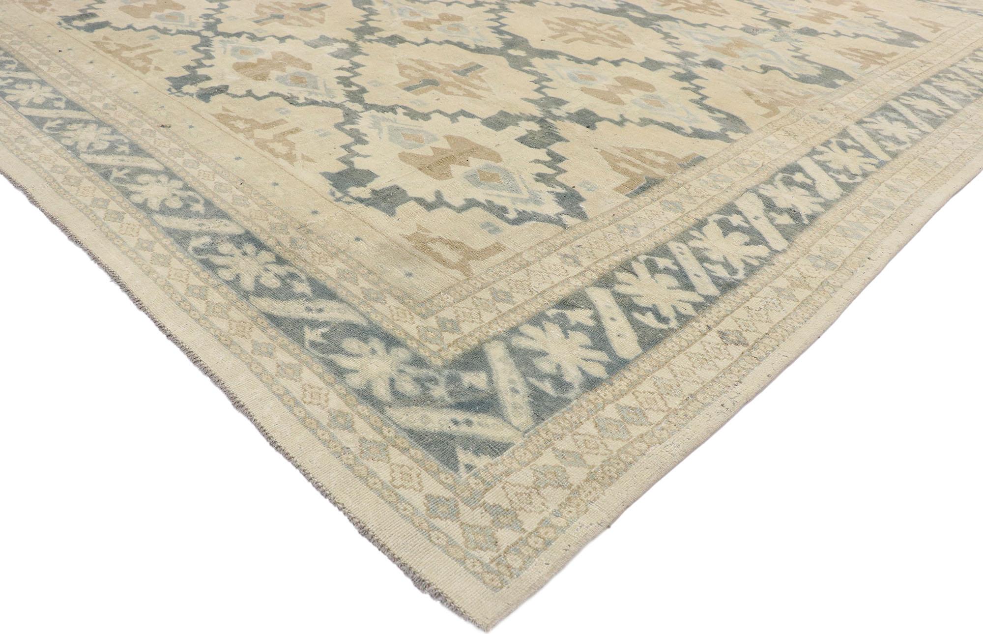 Hand-Knotted Distressed Vintage Turkish Oushak Rug with Coastal Arts & Crafts Style