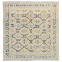 Tapis turc Oushak vintage vieilli avec motif côtier de style Arts & Crafts