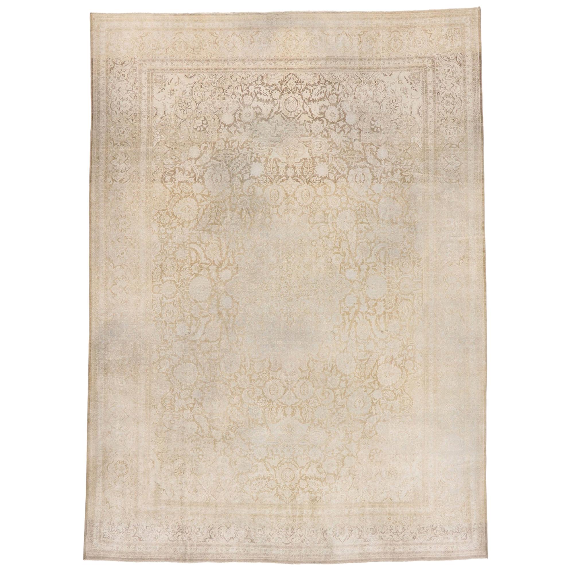 Distressed Vintage Turkish Oushak Rug with Cotswold Cottage Style