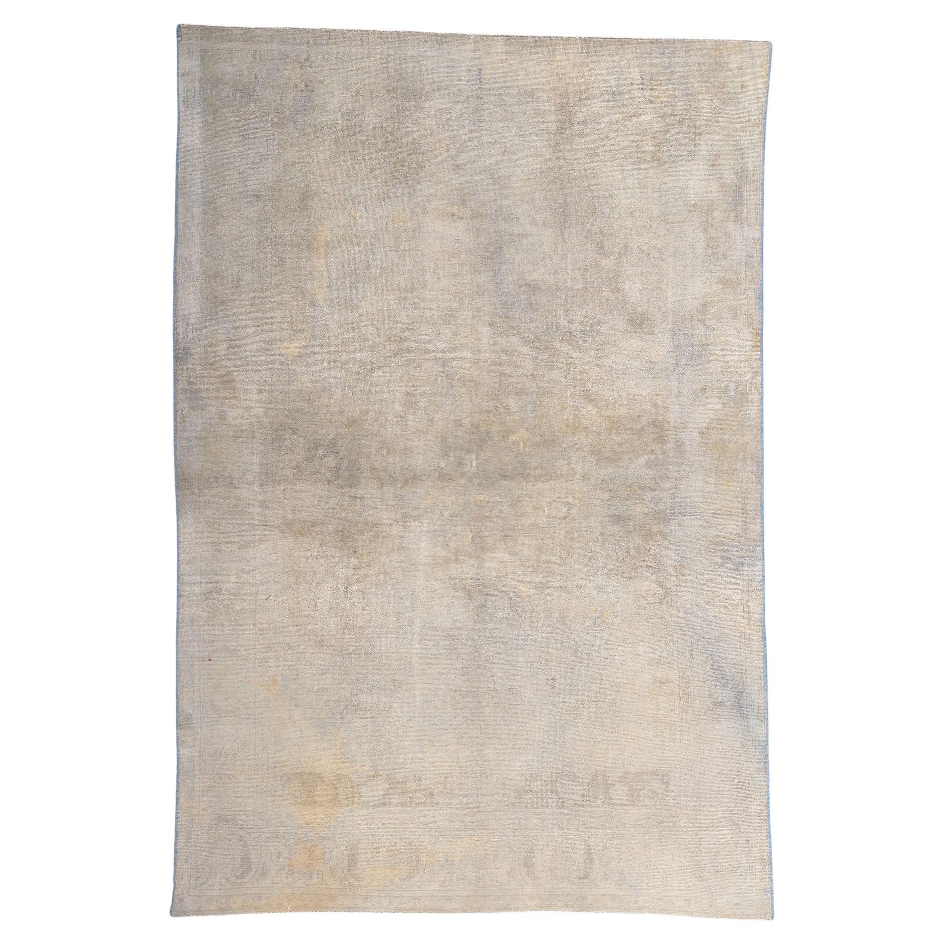 Muted Vintage Turkish Oushak Rug, Industrial Chic Meets Laid-Back Luxury For Sale
