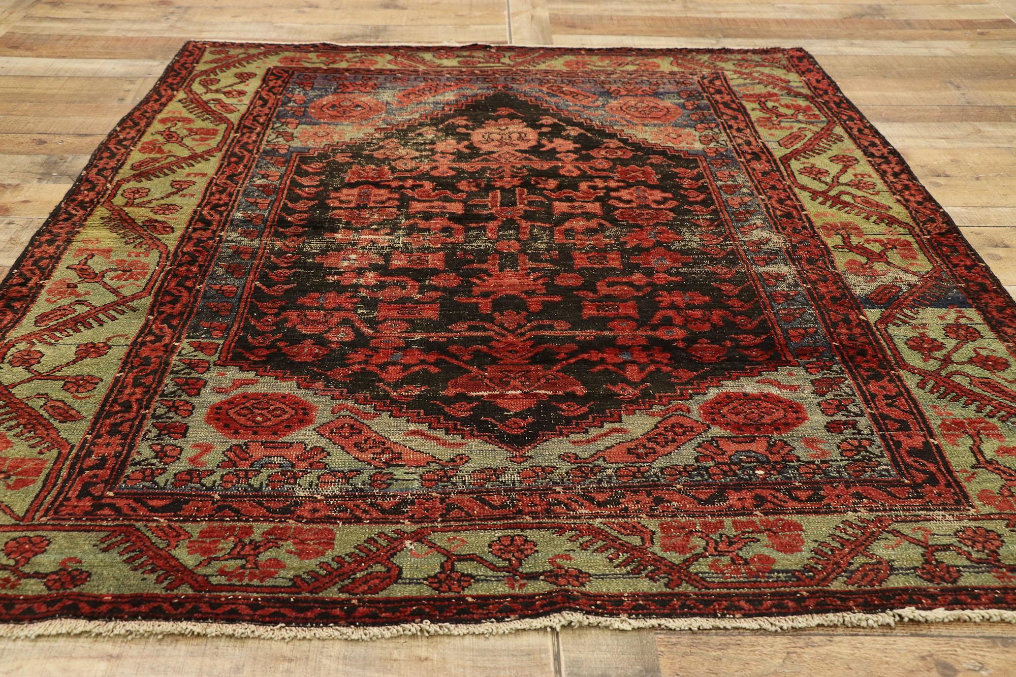 Wool Distressed Vintage Turkish Oushak Rug with Modern Rustic Industrial Style For Sale