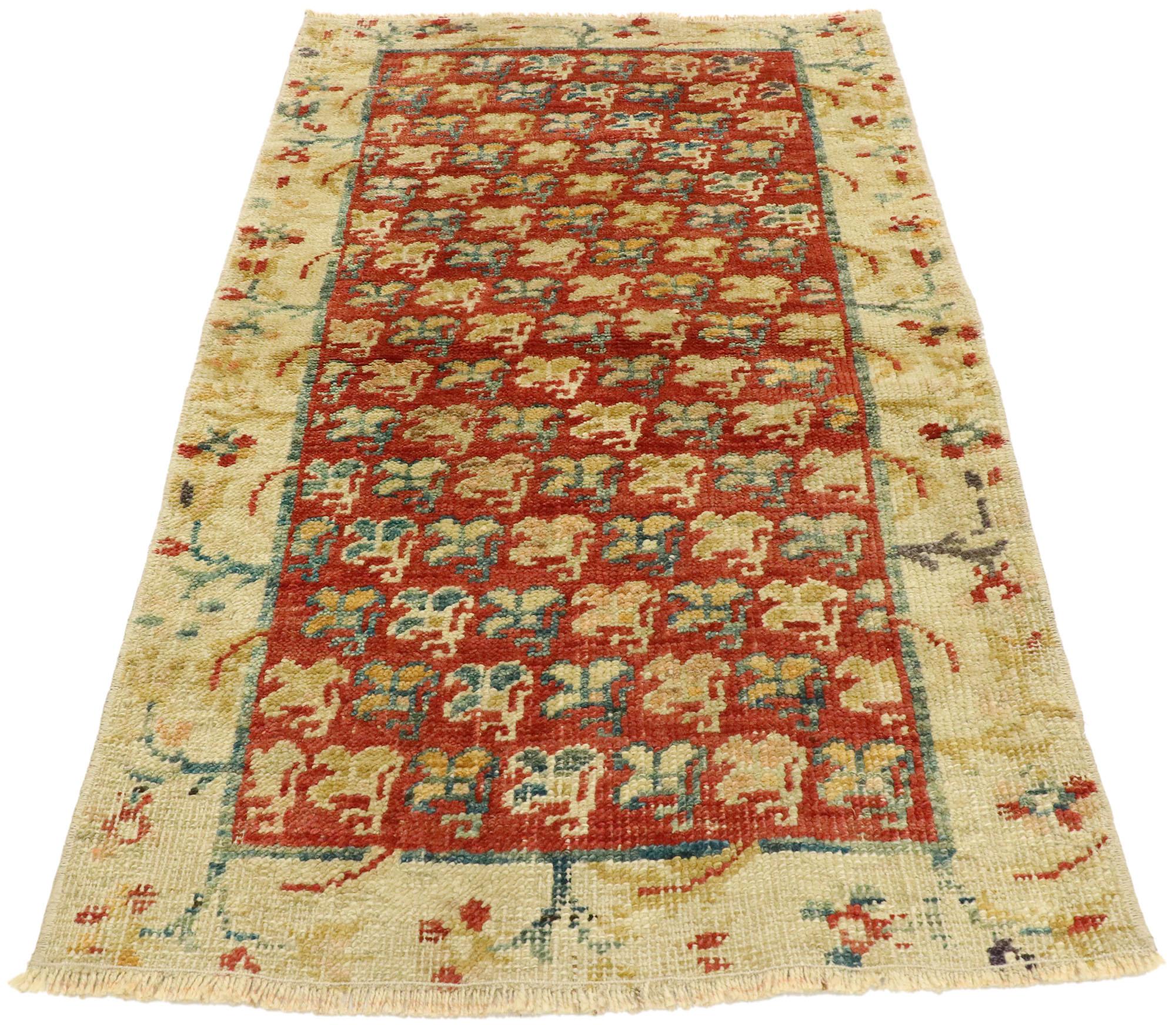 Hand-Knotted Distressed Vintage Turkish Oushak Rug with Modern Rustic Northwestern Style For Sale
