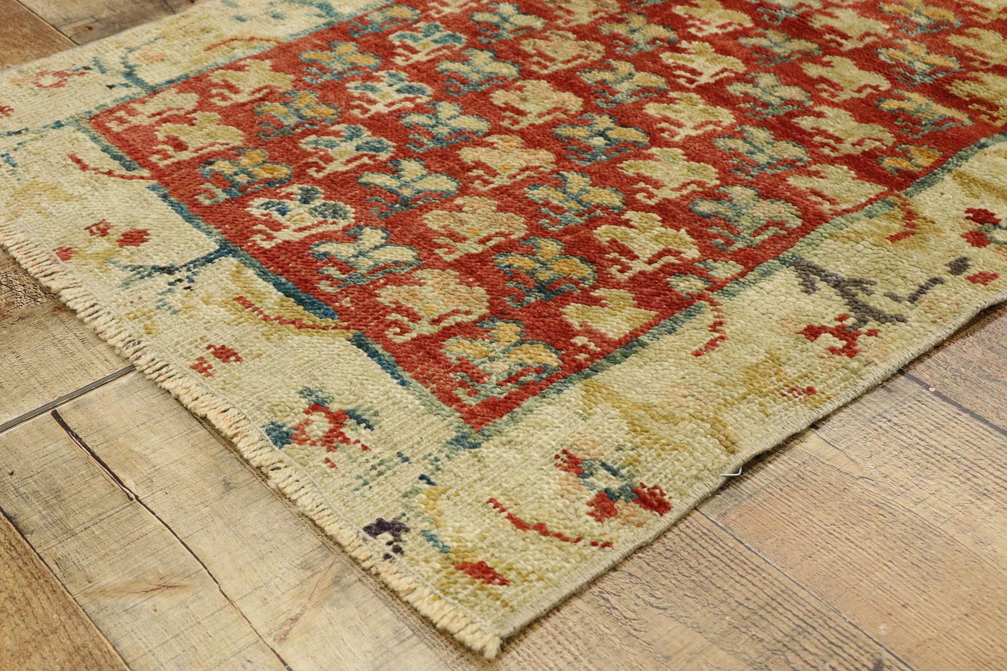 Wool Distressed Vintage Turkish Oushak Rug with Modern Rustic Northwestern Style For Sale