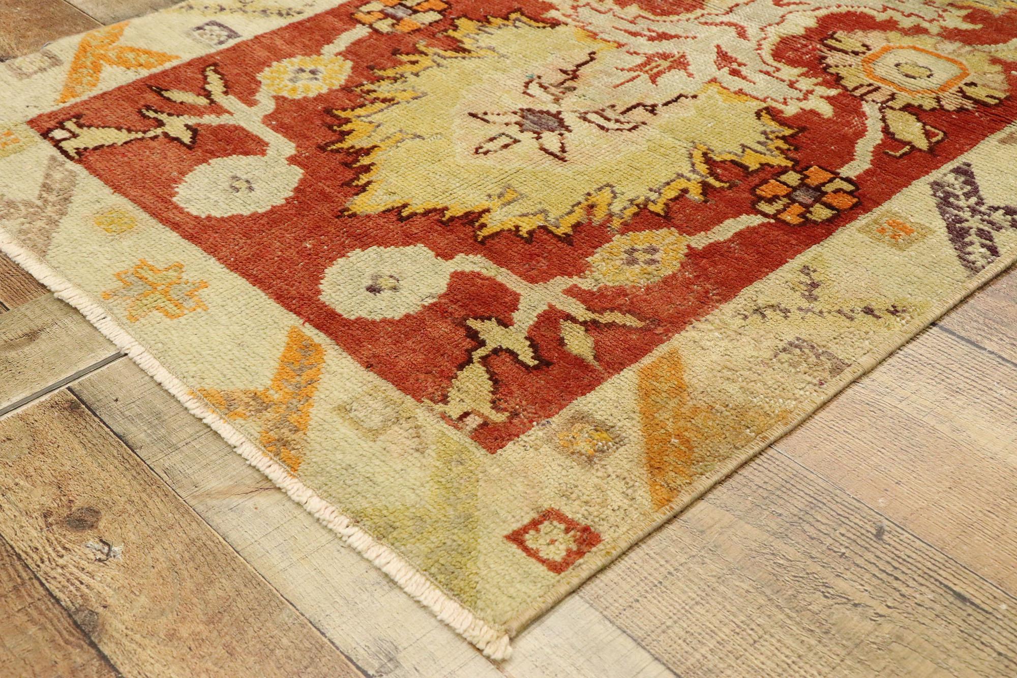 Wool Distressed Vintage Turkish Oushak Rug with Modern Rustic Northwestern Style For Sale