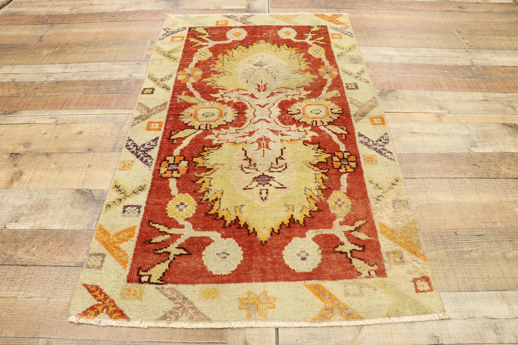 Alfombra Oushak Turca Vintage Desgastada de Estilo Moderno Rústico Noroccidental Lana en venta