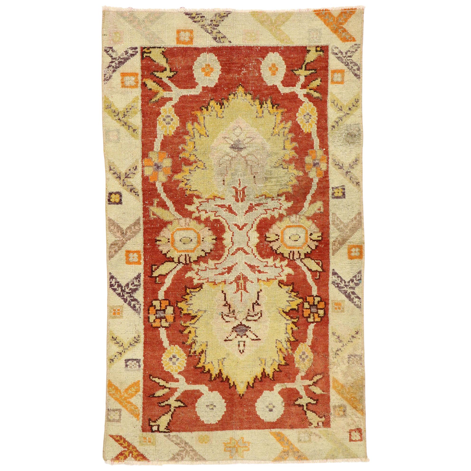 Distressed Vintage Turkish Oushak Rug with Modern Rustic Northwestern Style For Sale