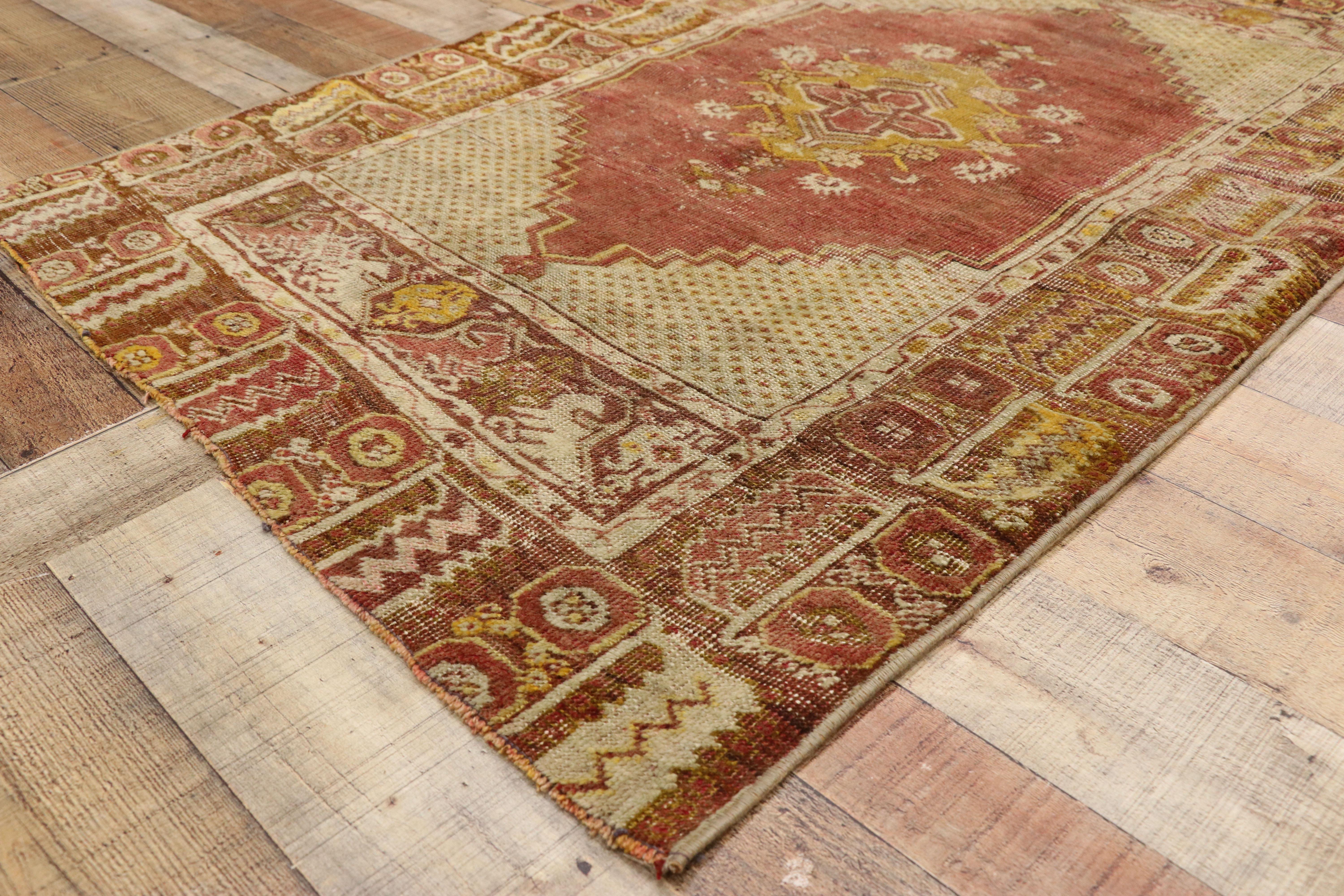 Wool Distressed Vintage Turkish Oushak Rug with Modern Rustic Style