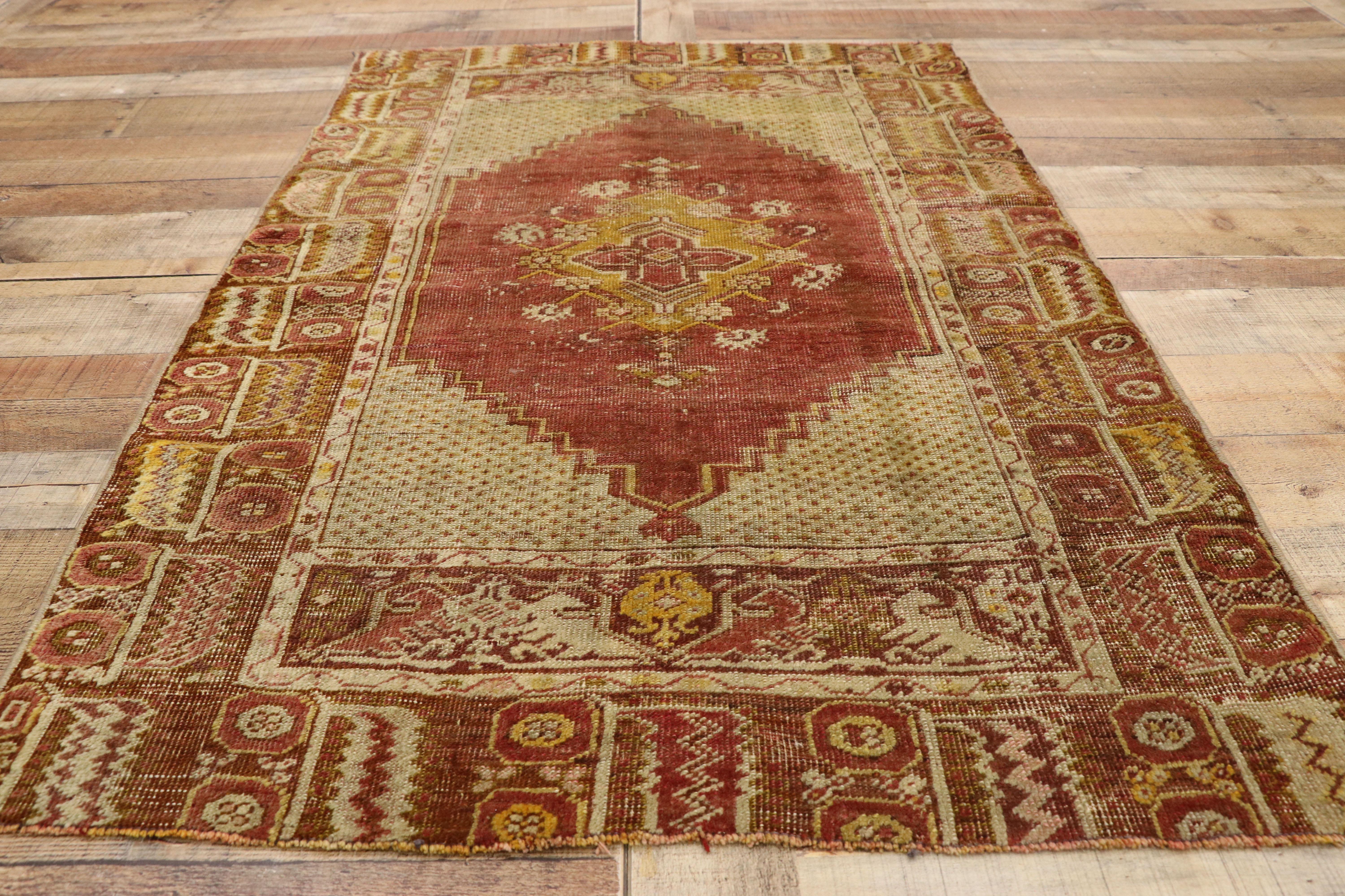 Distressed Vintage Turkish Oushak Rug with Modern Rustic Style 1