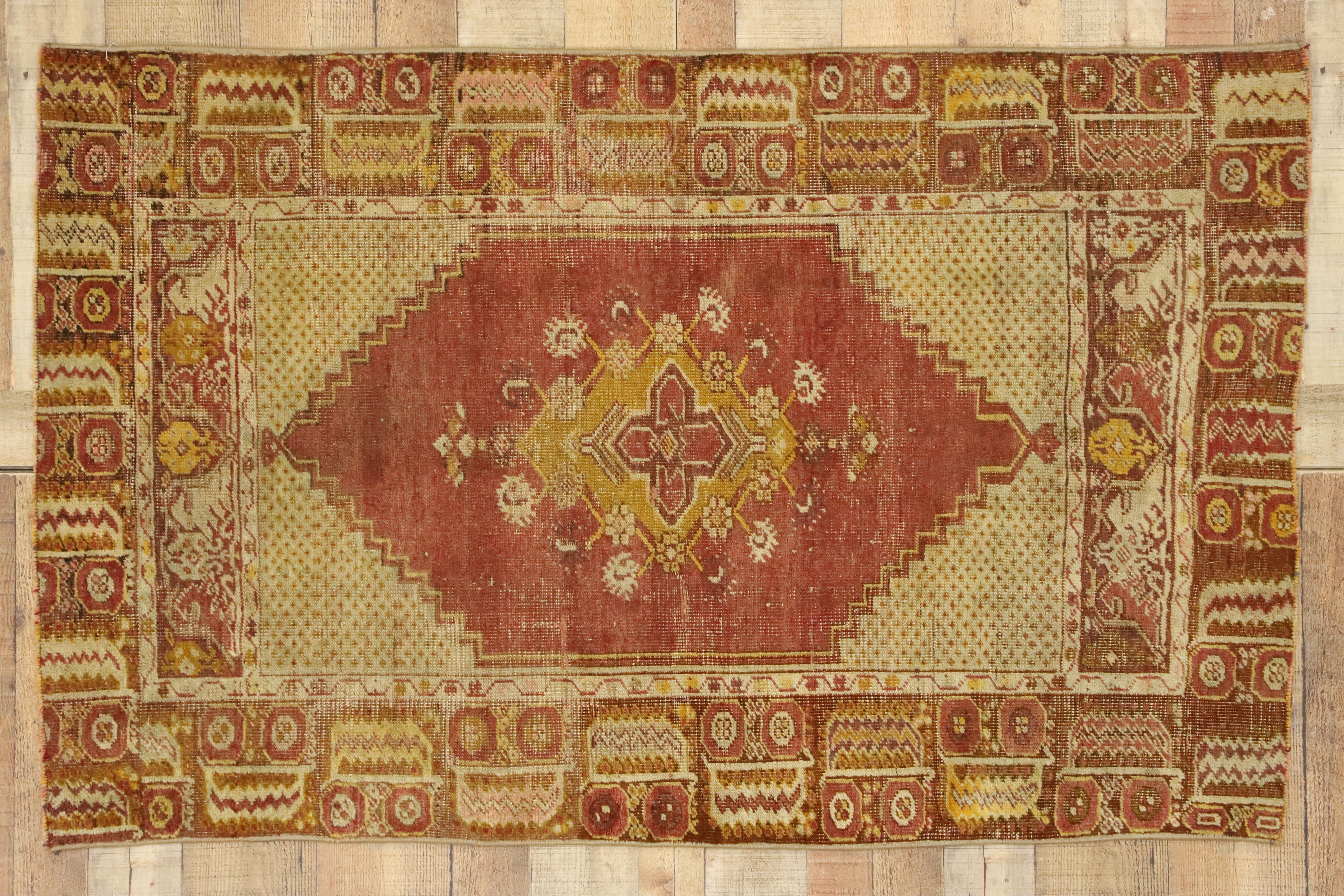 Distressed Vintage Turkish Oushak Rug with Modern Rustic Style 2