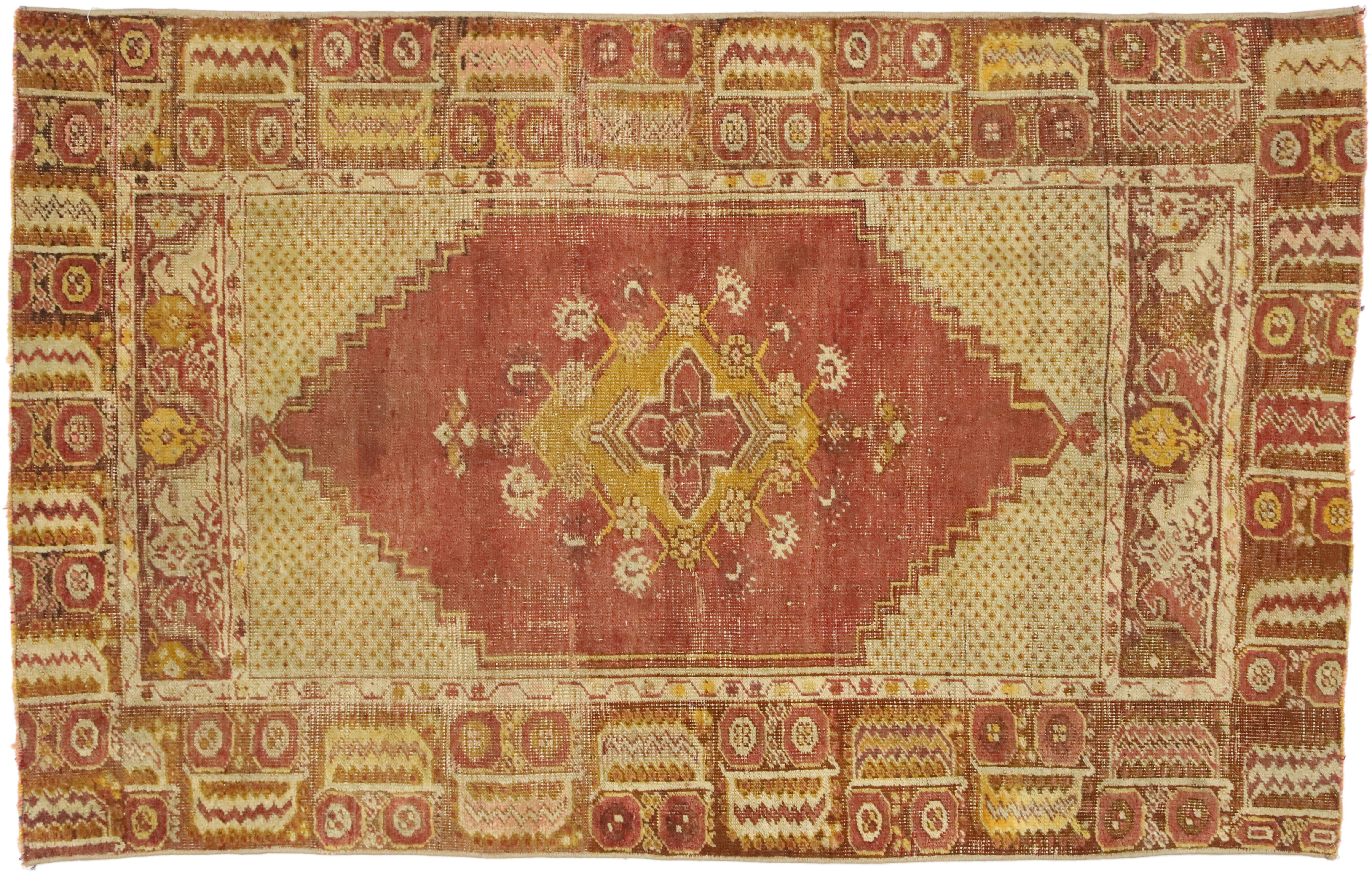 Distressed Vintage Turkish Oushak Rug with Modern Rustic Style 3