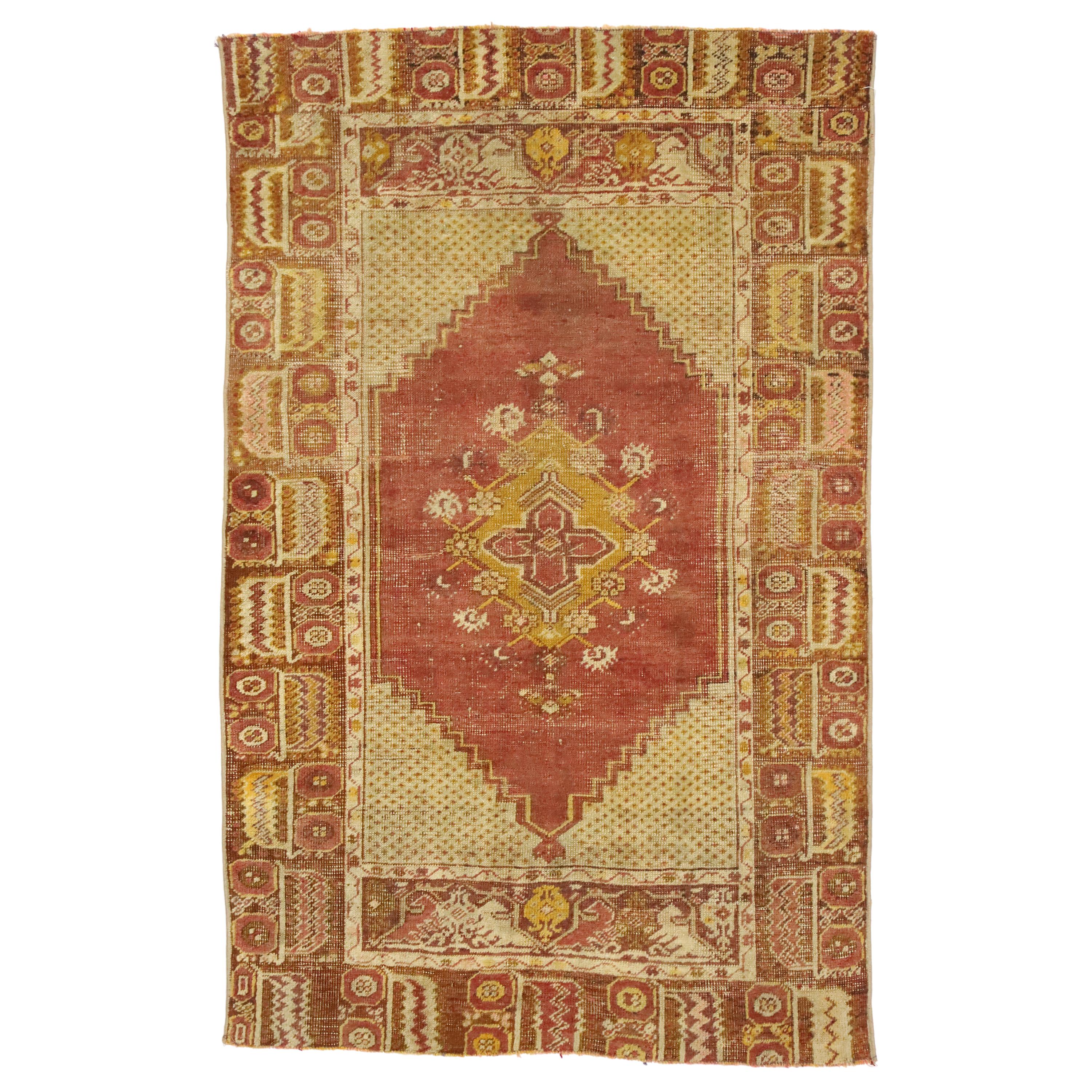 Distressed Vintage Turkish Oushak Rug with Modern Rustic Style