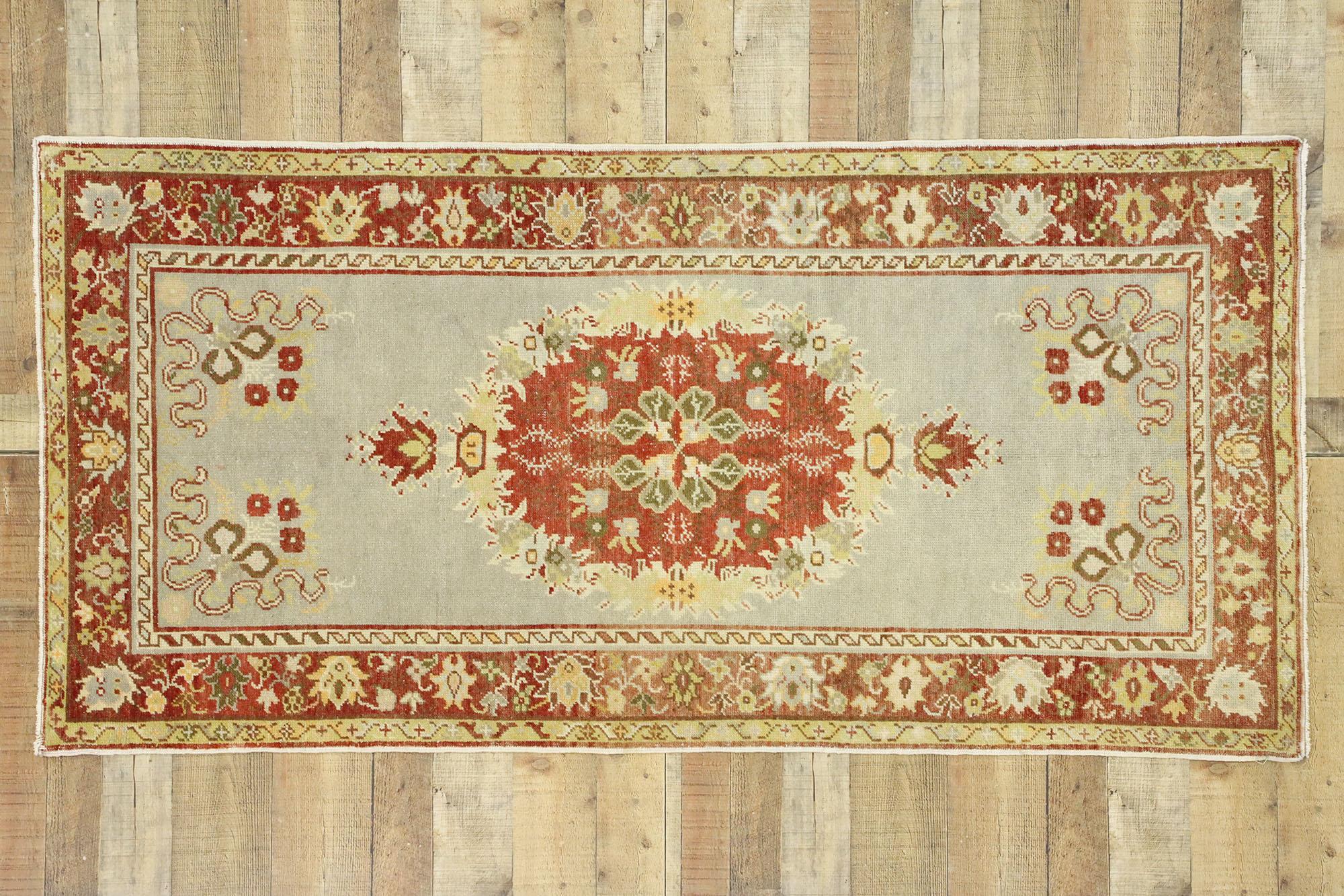 Distressed Vintage Turkish Oushak Rug with Romantic Rustic Georgian Style For Sale 2