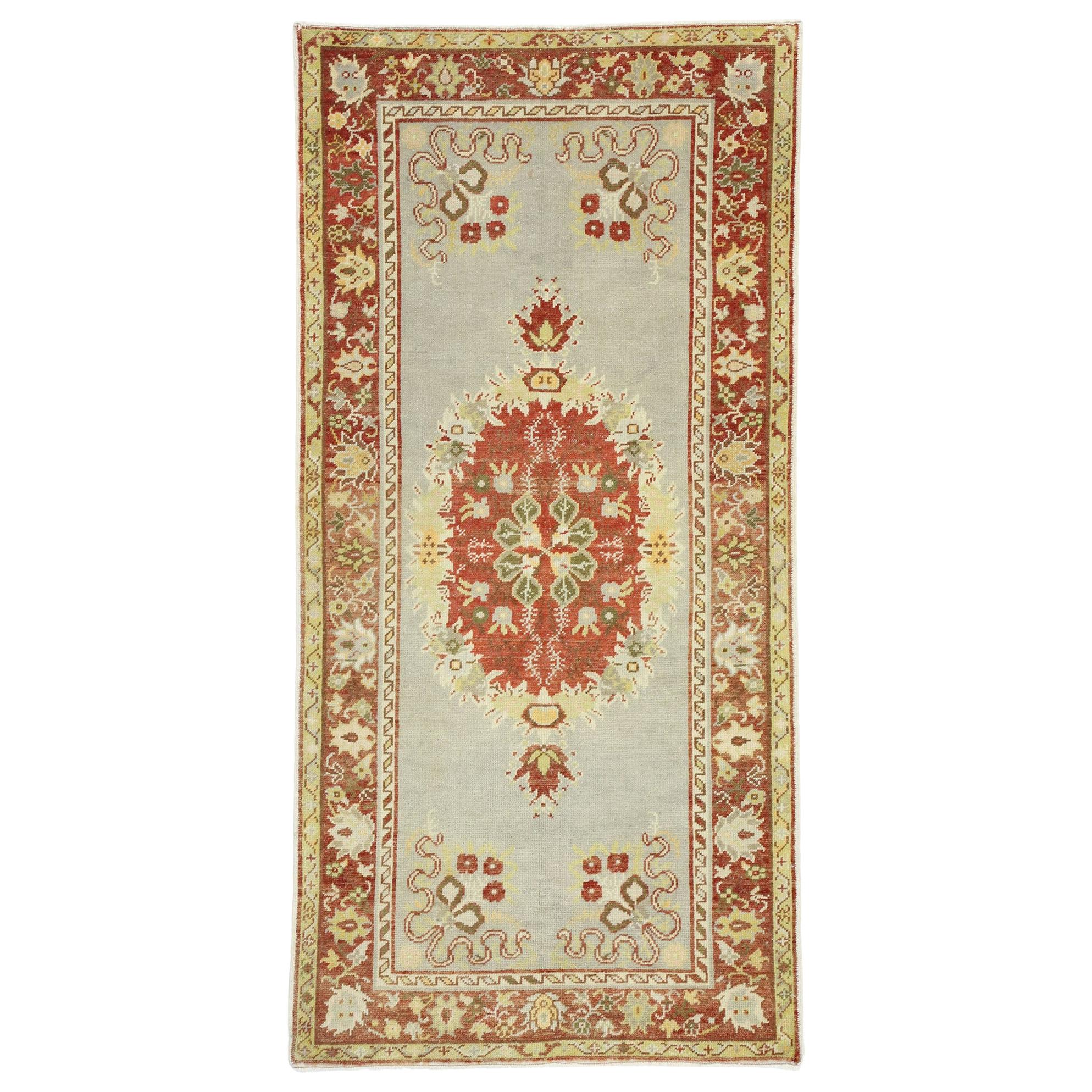Distressed Vintage Turkish Oushak Rug with Romantic Rustic Georgian Style For Sale