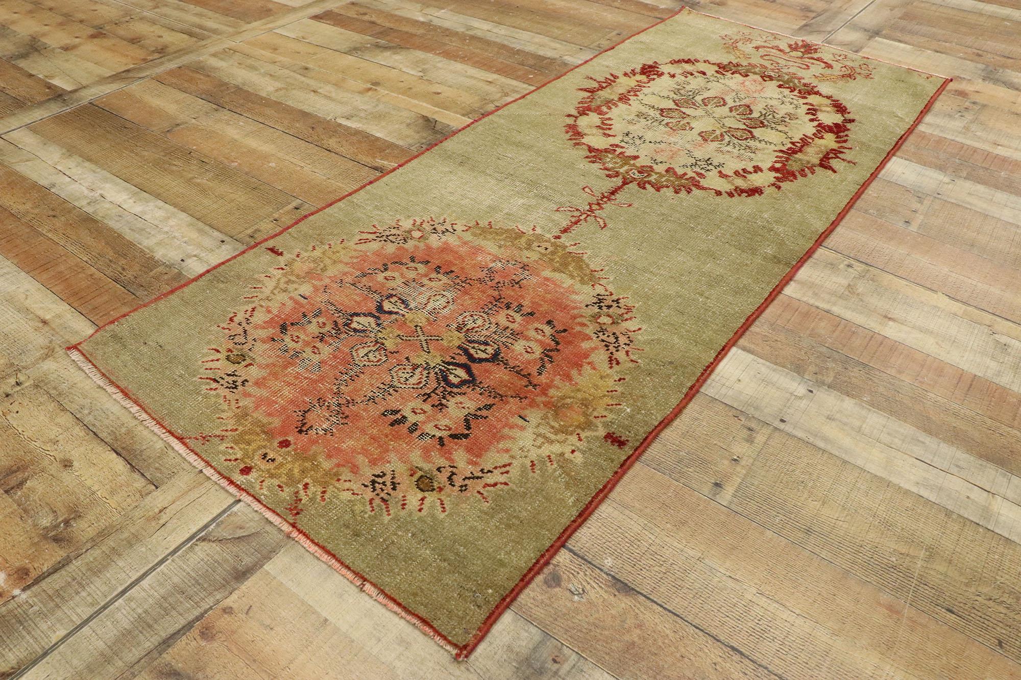 20th Century Distressed Vintage Turkish Oushak Rug with Romantic Swedish Cottage Style For Sale