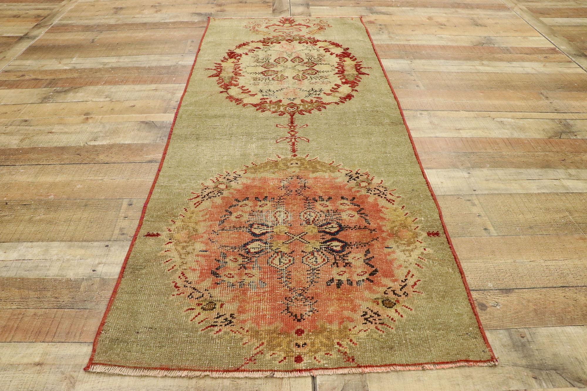 Distressed Vintage Turkish Oushak Rug with Romantic Swedish Cottage Style For Sale 1
