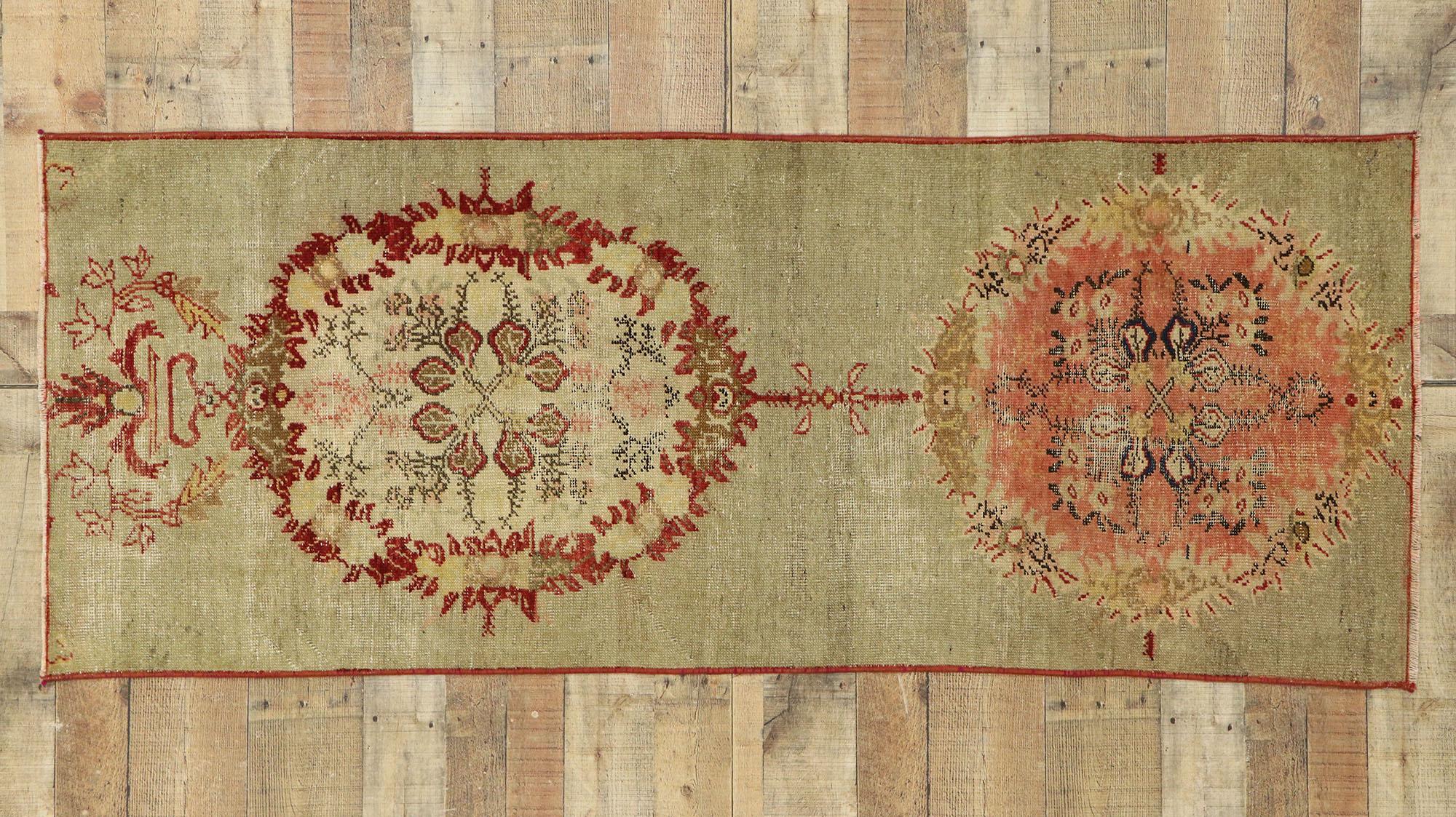 Distressed Vintage Turkish Oushak Rug with Romantic Swedish Cottage Style For Sale 2