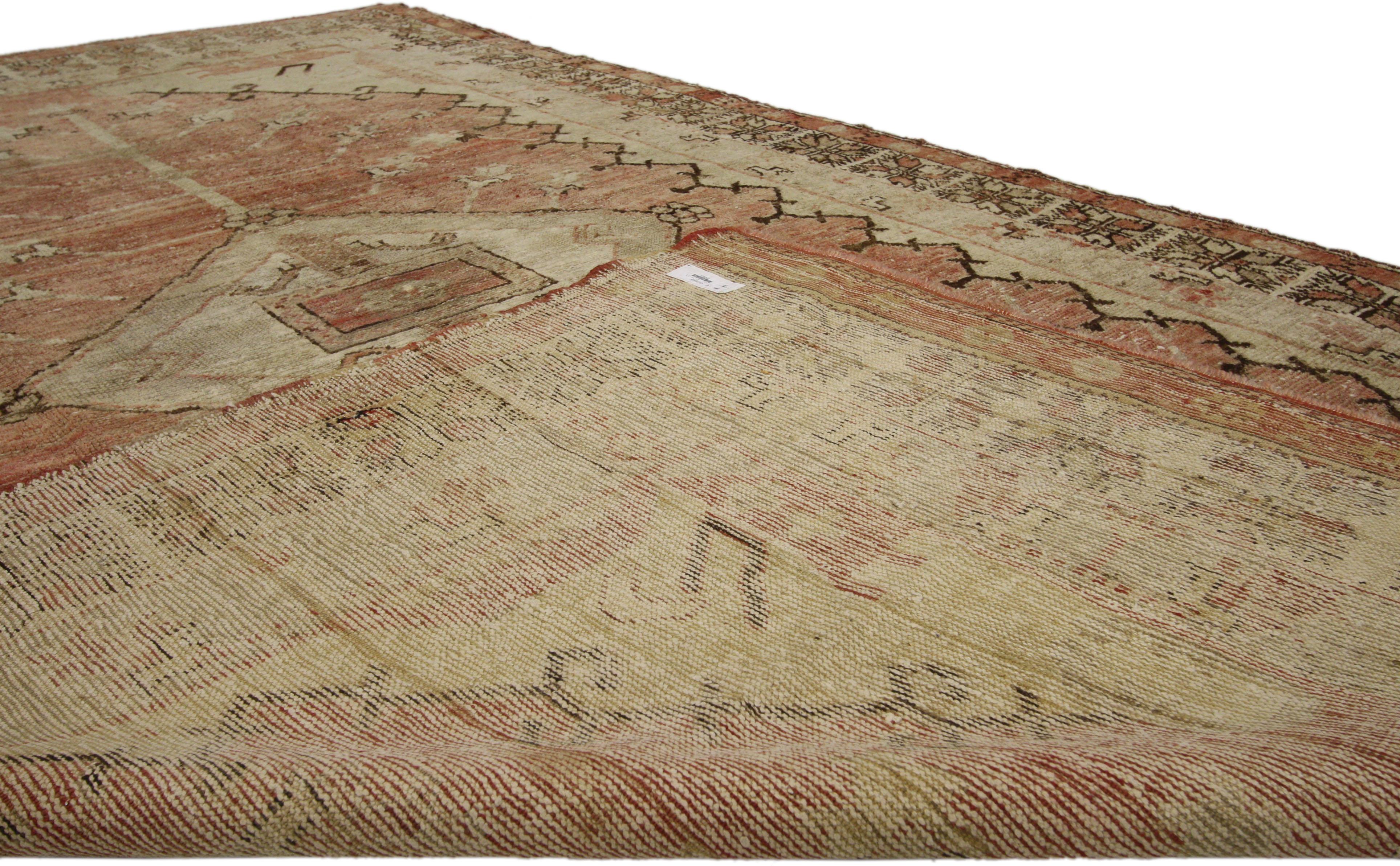 Distressed Vintage Turkish Oushak Rug with Rustic Adirondack Lodge Style In Distressed Condition For Sale In Dallas, TX
