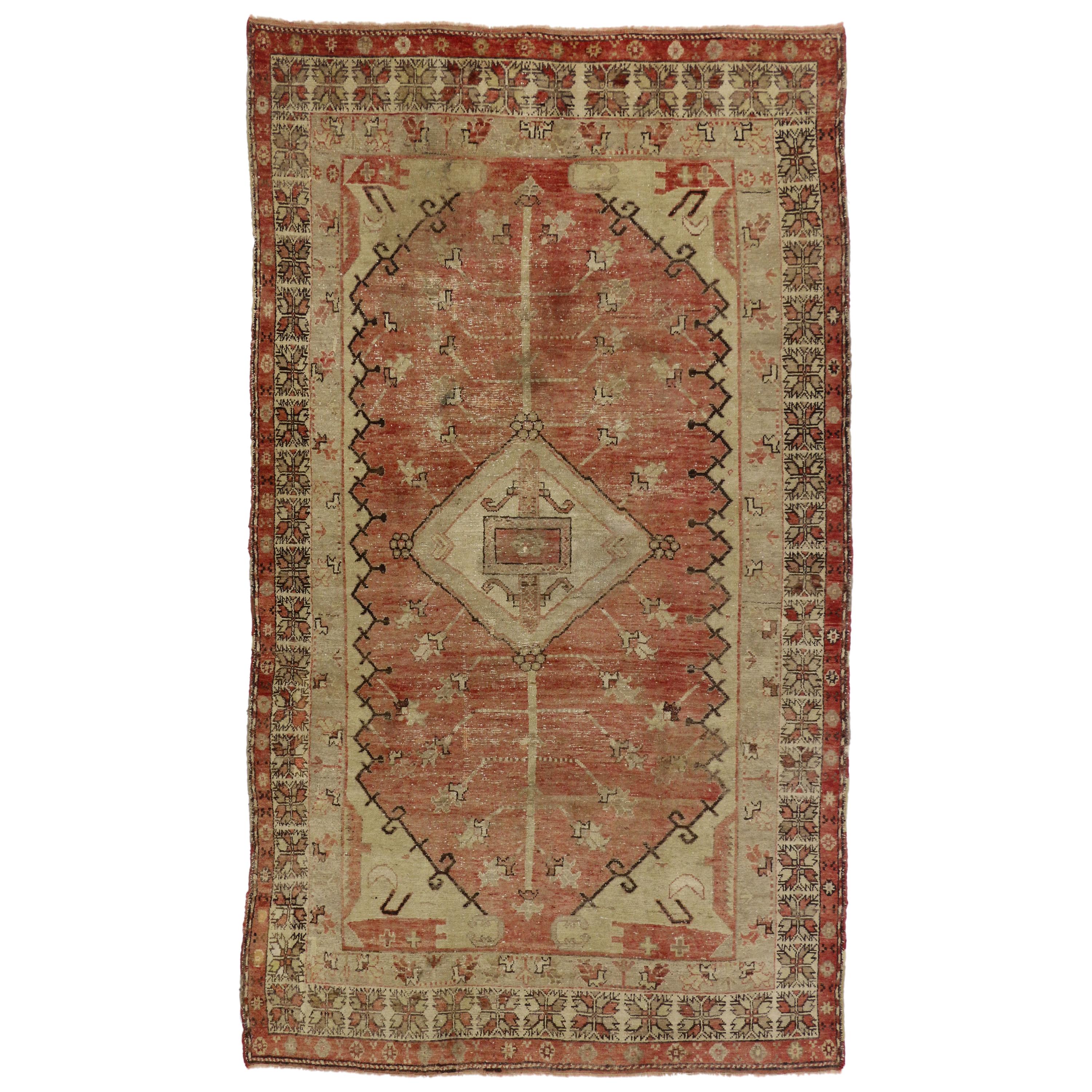 Distressed Vintage Turkish Oushak Rug with Rustic Adirondack Lodge Style For Sale