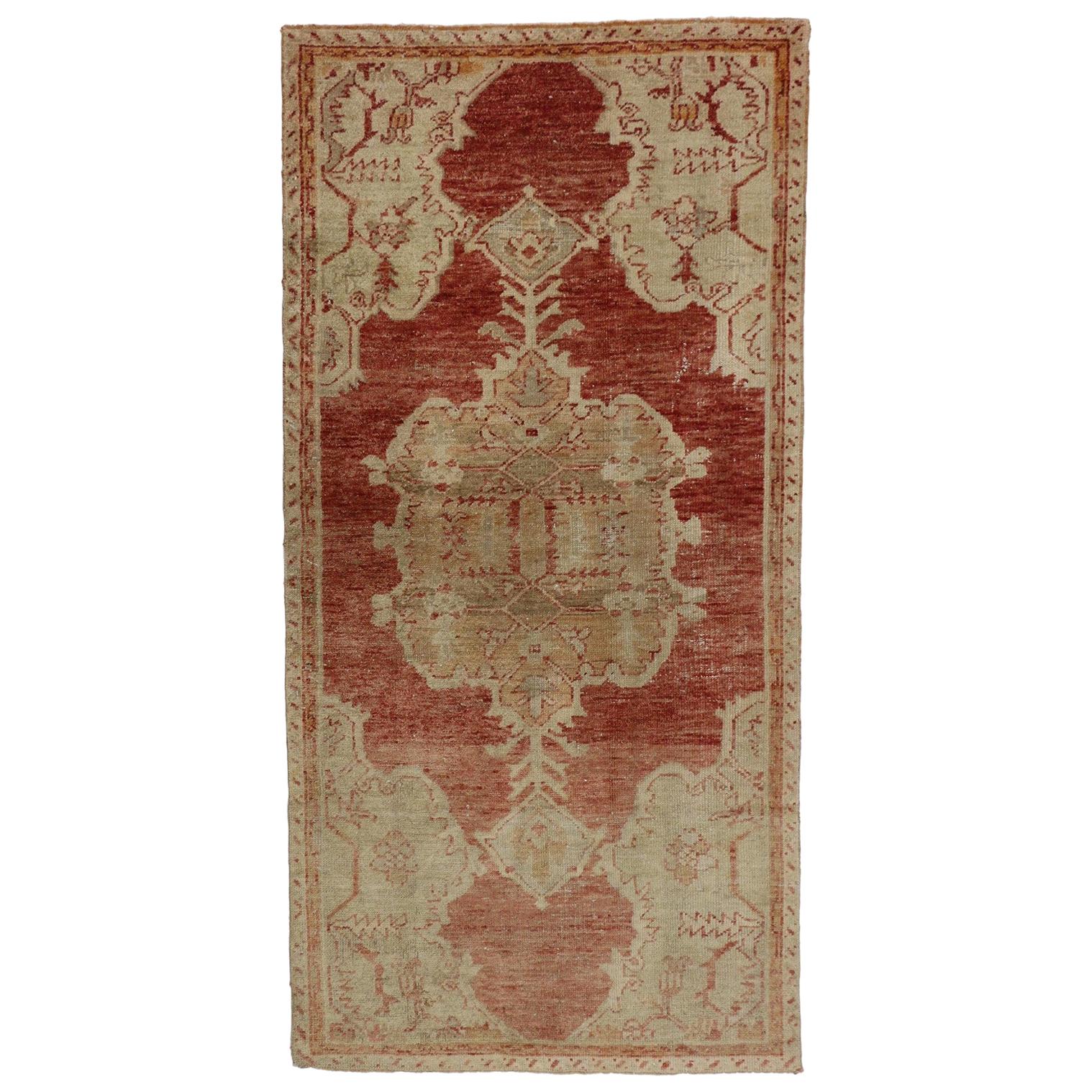 Distressed Vintage Turkish Oushak Rug with Rustic Artisan Industrial Style