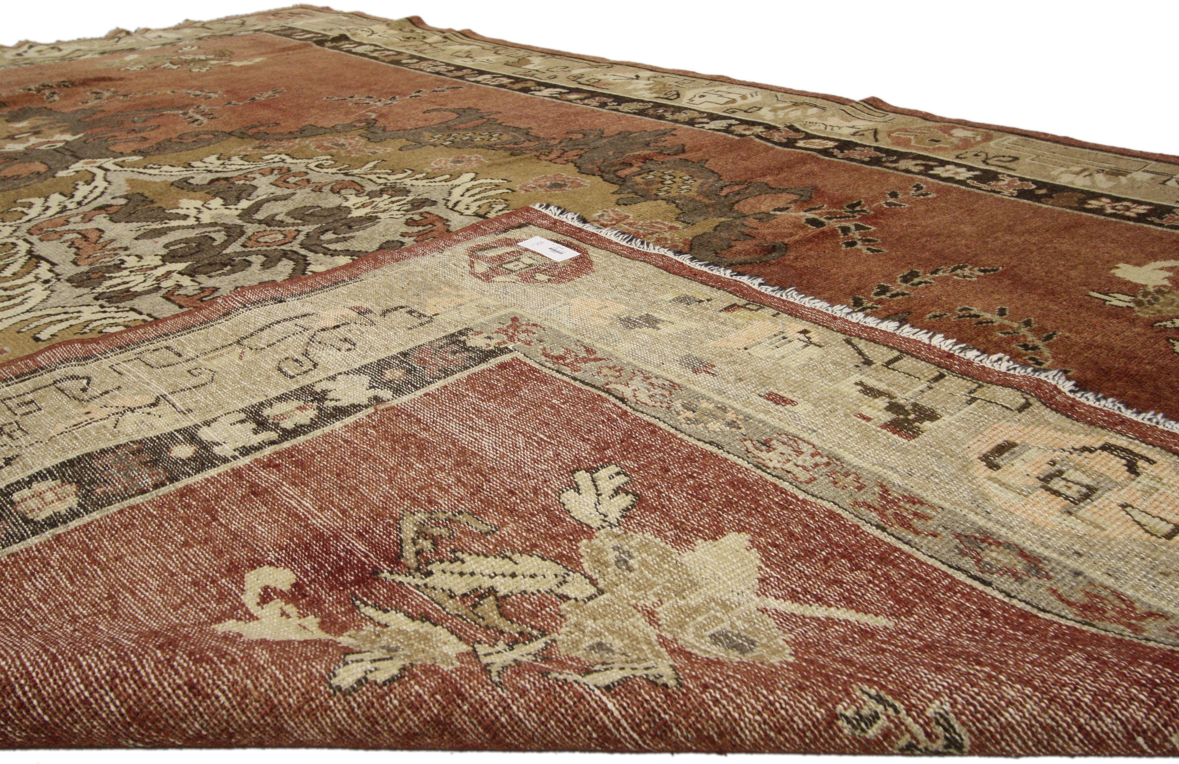 Distressed Vintage Turkish Oushak Rug with Rustic Artisan Style For Sale 2