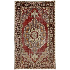 Distressed Retro Turkish Oushak Rug with Rustic Arts & Crafts Style