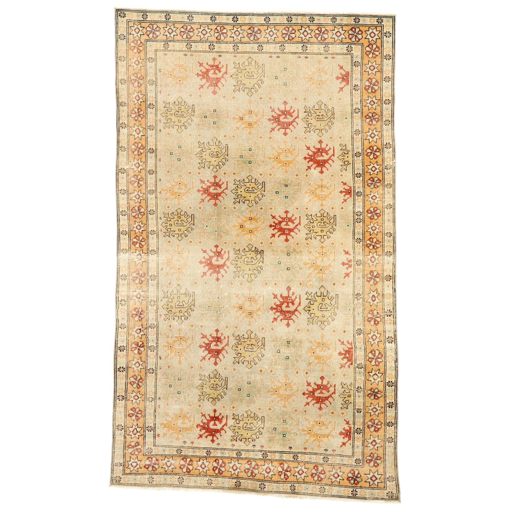 Distressed Vintage Turkish Oushak Rug with Rustic Arts & Crafts Style