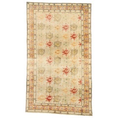 Distressed Retro Turkish Oushak Rug with Rustic Arts & Crafts Style