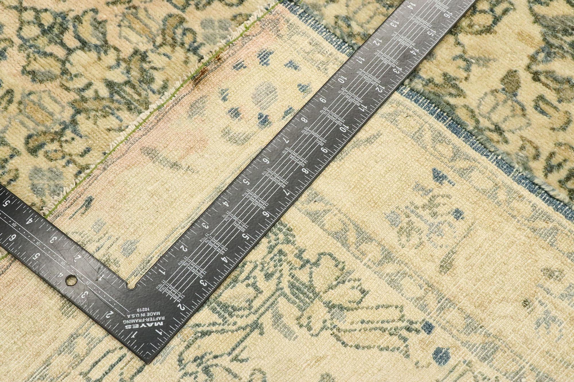20th Century Distressed Vintage Turkish Oushak Rug with Rustic Cotswold English Manor Style For Sale