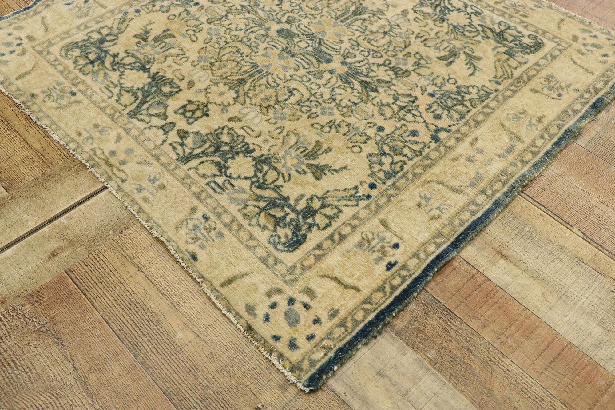 Wool Distressed Vintage Turkish Oushak Rug with Rustic Cotswold English Manor Style For Sale