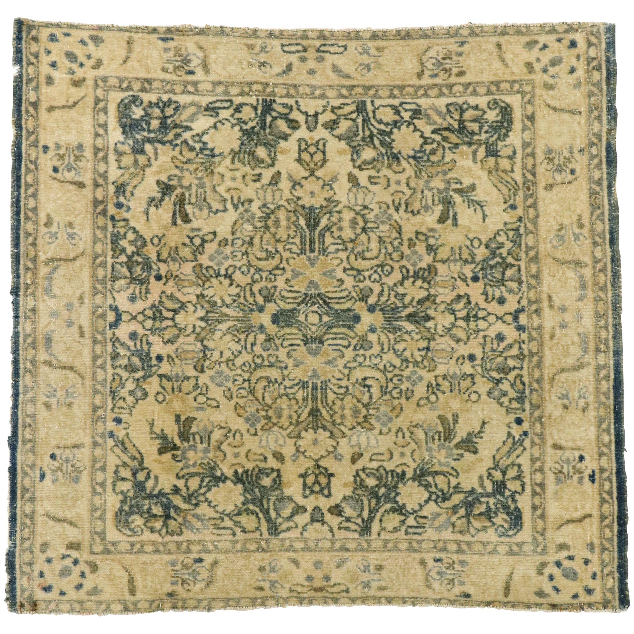 Distressed Vintage Turkish Oushak Rug with Rustic Cotswold English Manor Style
