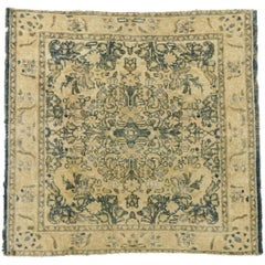 Distressed Vintage Turkish Oushak Rug with Rustic Cotswold English Manor Style