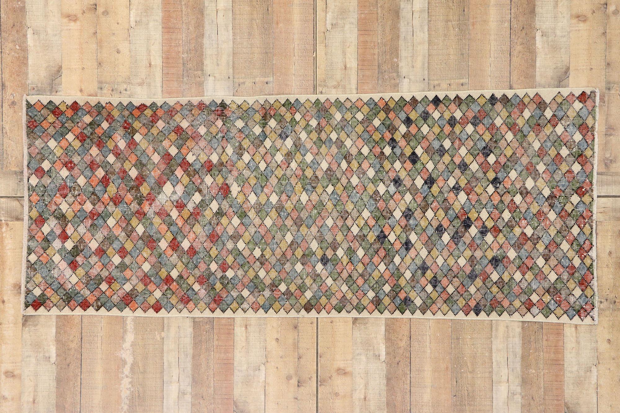 Distressed Vintage Turkish Sivas Rug with Rustic Cubist Style For Sale 3
