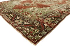 Distressed Vintage Turkish Oushak Rug with Rustic English Manor Style