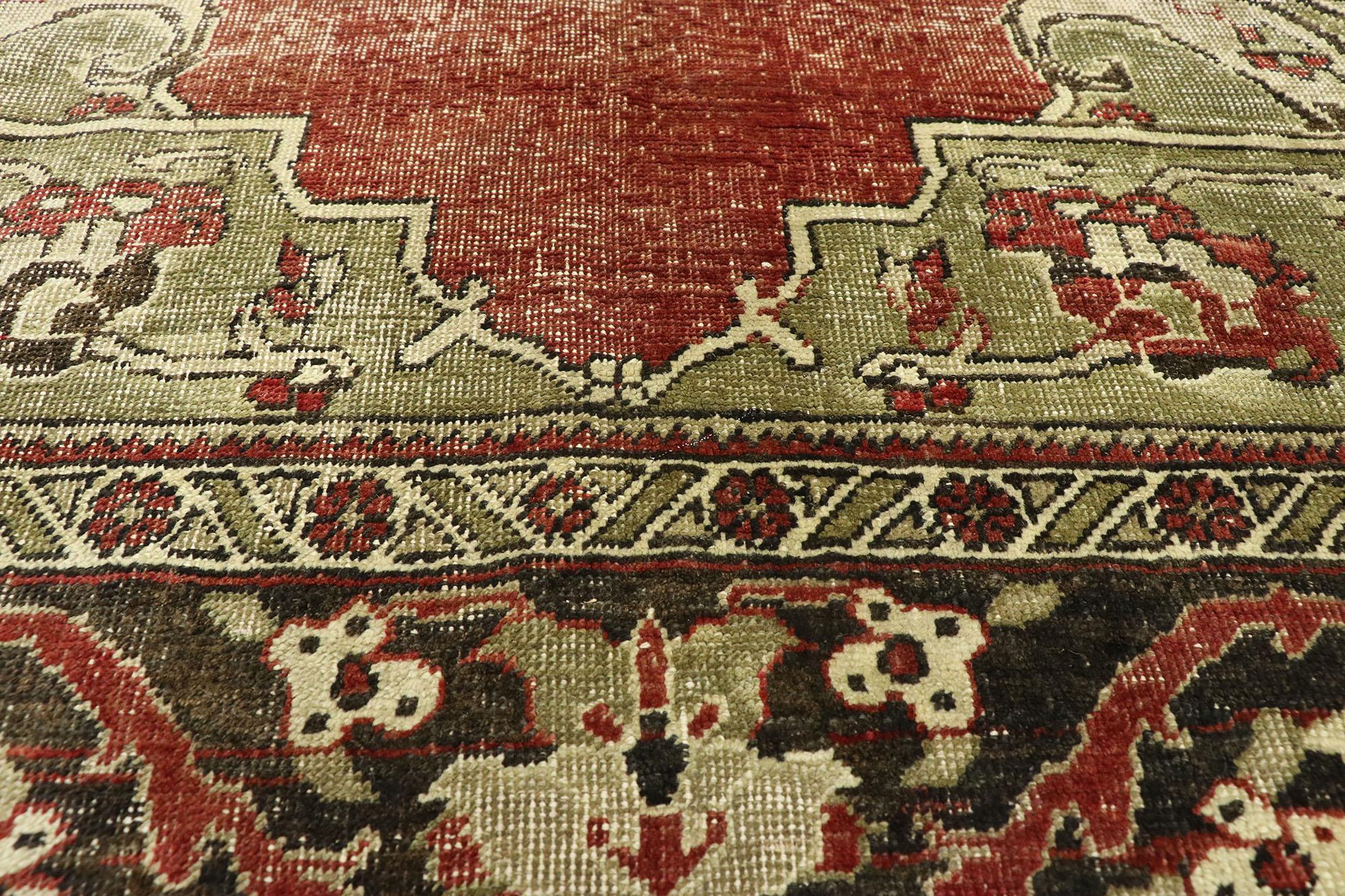 Distressed Vintage Turkish Oushak Rug with Rustic English Manor Style In Distressed Condition For Sale In Dallas, TX