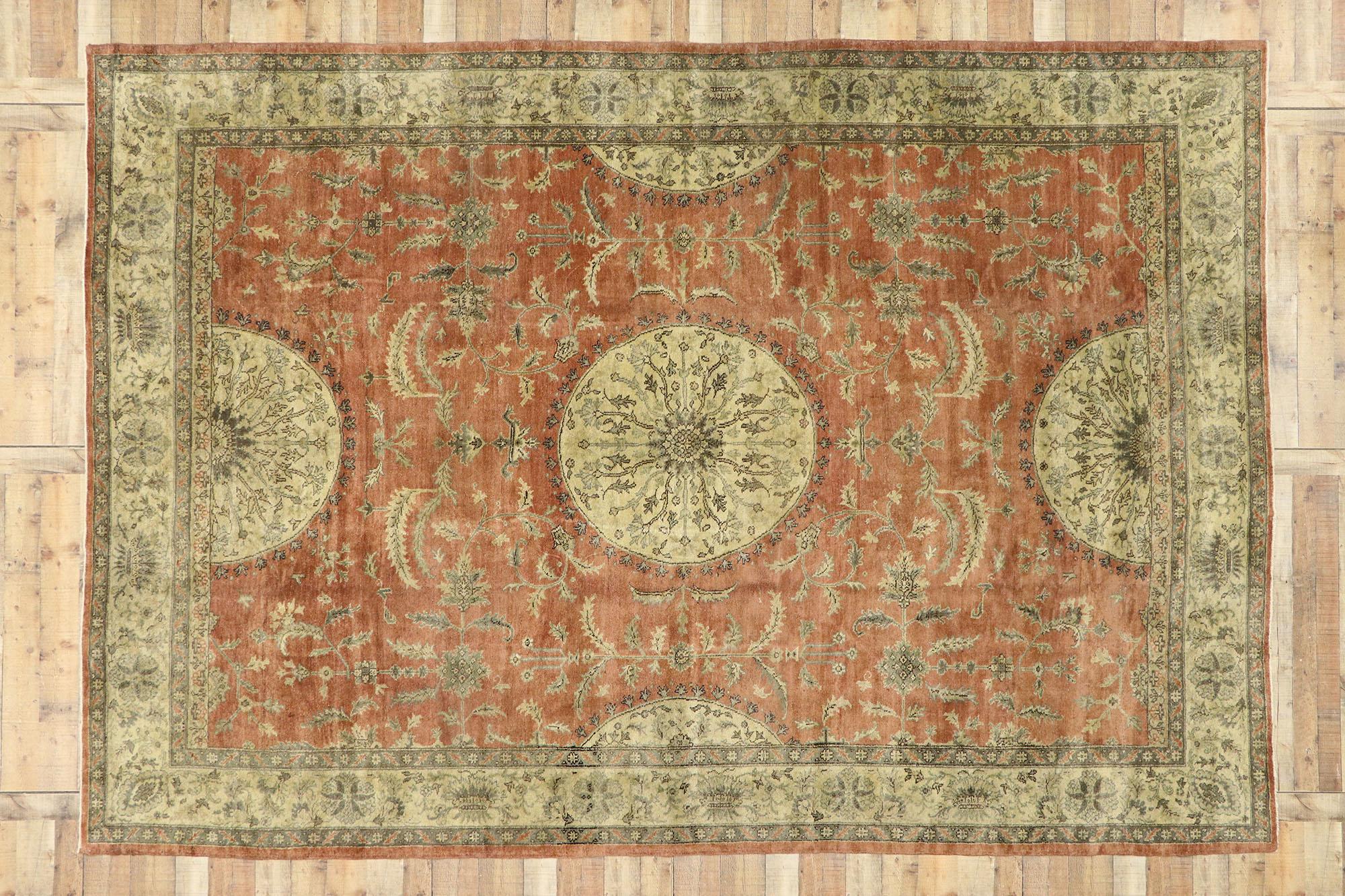 Distressed Vintage Turkish Oushak Rug with Rustic English Manor Style For Sale 2