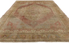 Distressed Vintage Turkish Oushak Rug with Rustic Jacobean Style