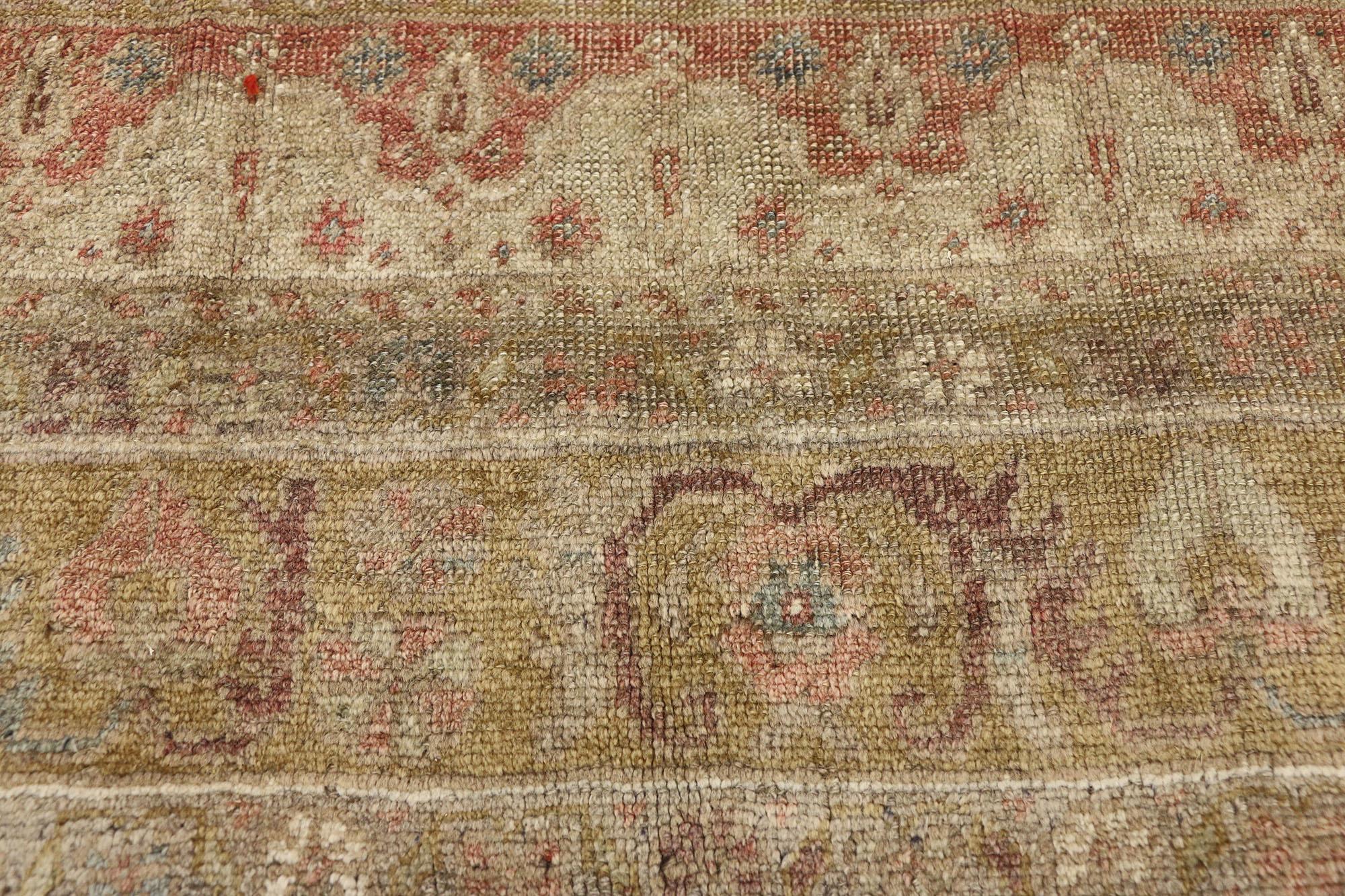 Hand-Knotted Distressed Vintage Turkish Oushak Rug with Rustic Jacobean Style For Sale