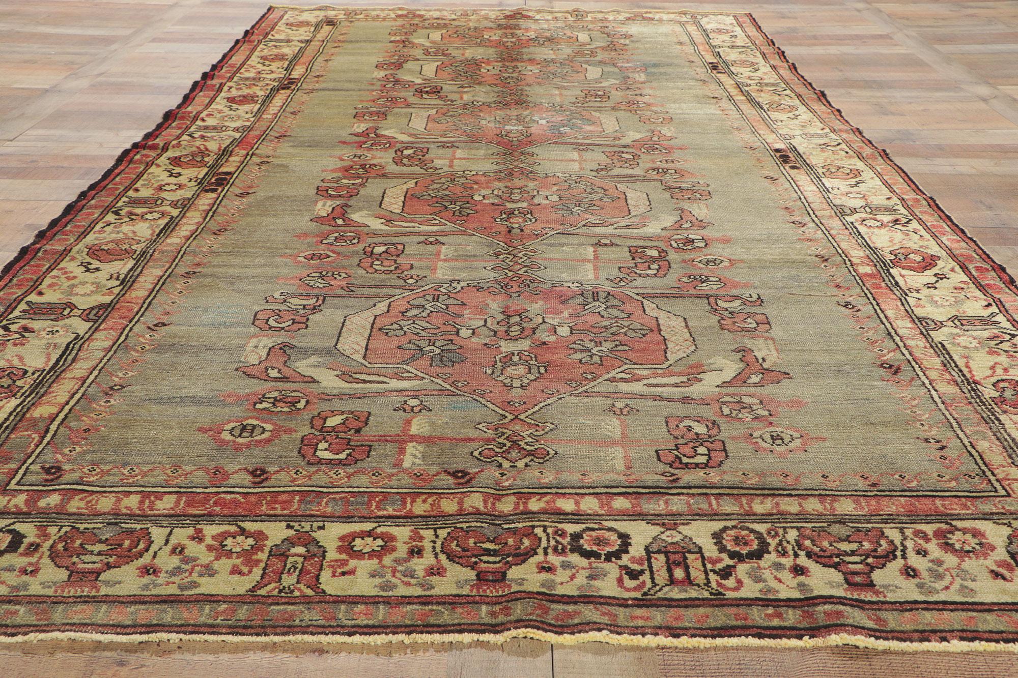 Distressed Vintage Turkish Oushak Rug with Rustic Modern Industrial Style For Sale 3
