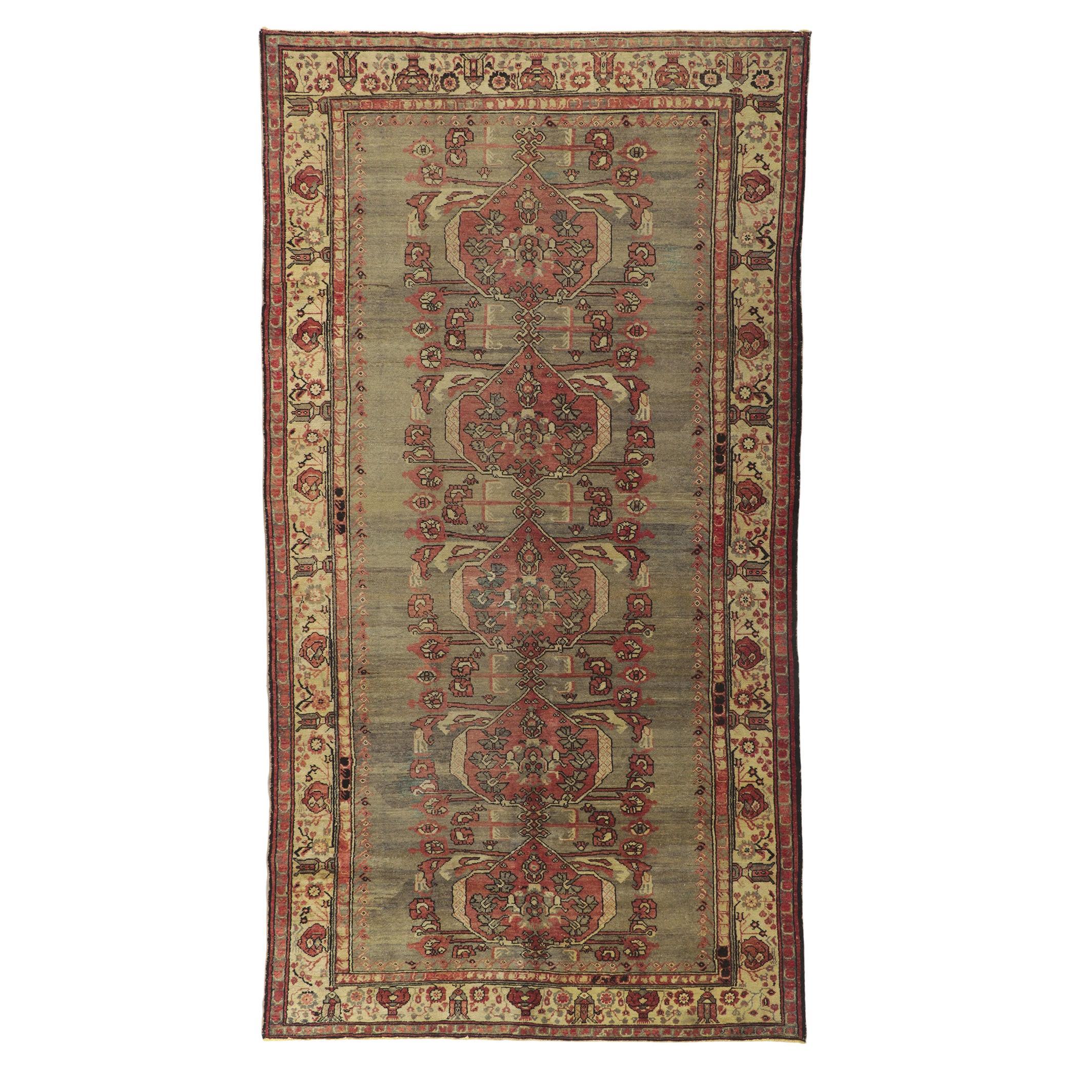 Distressed Vintage Turkish Oushak Rug with Rustic Modern Industrial Style For Sale