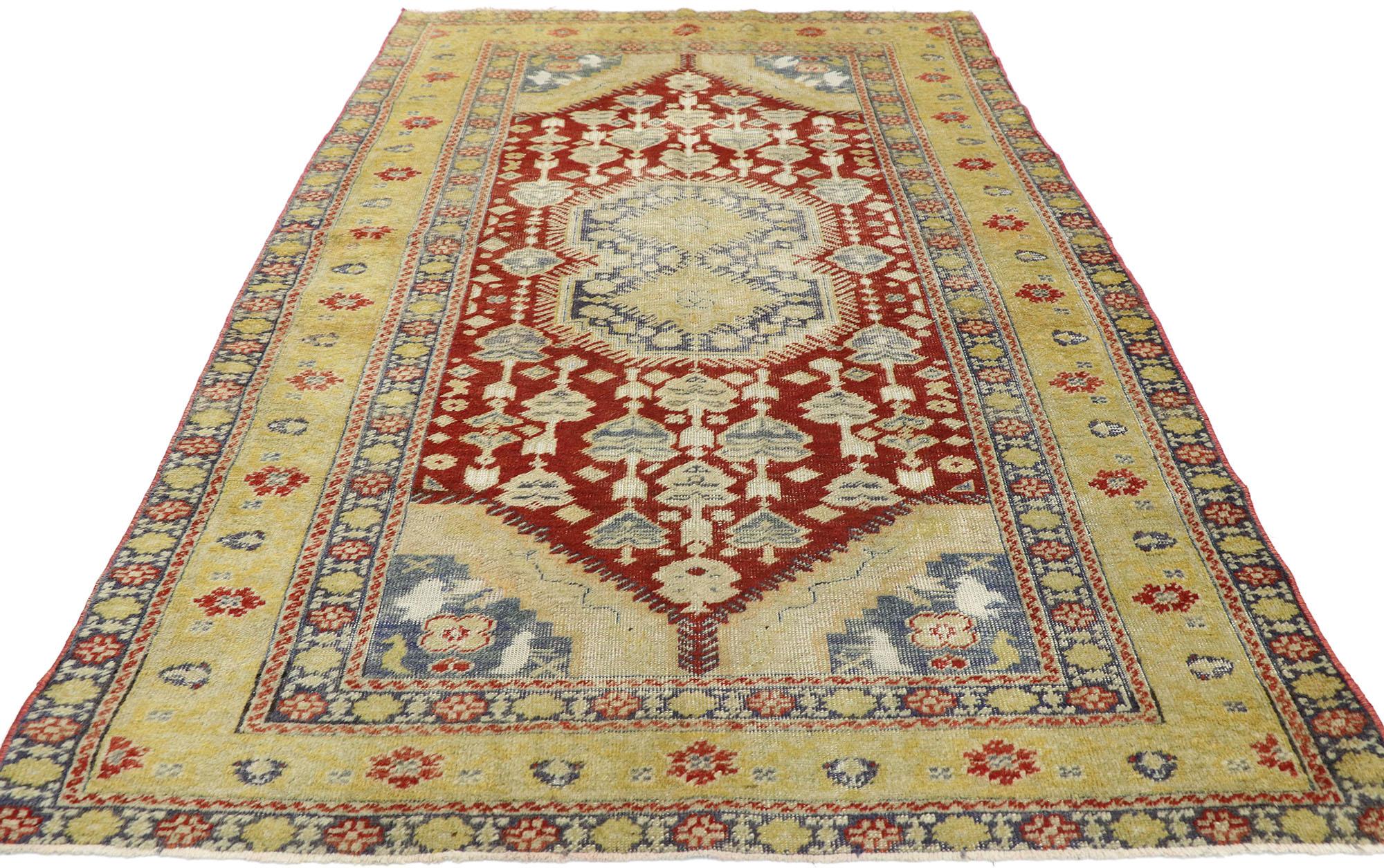 Hand-Knotted Distressed Vintage Turkish Oushak Rug with Rustic Modern Lodge Style For Sale