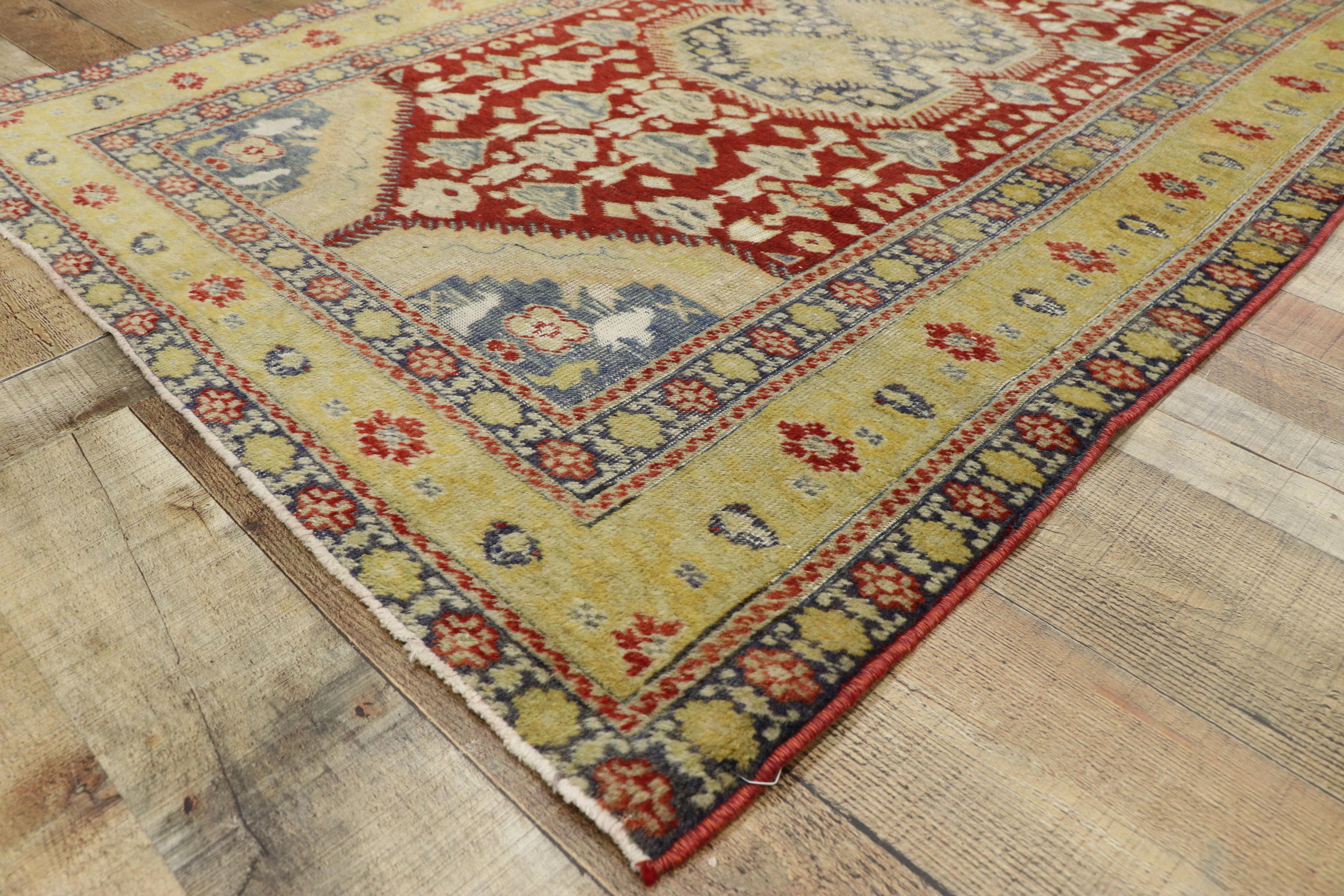 Wool Distressed Vintage Turkish Oushak Rug with Rustic Modern Lodge Style For Sale
