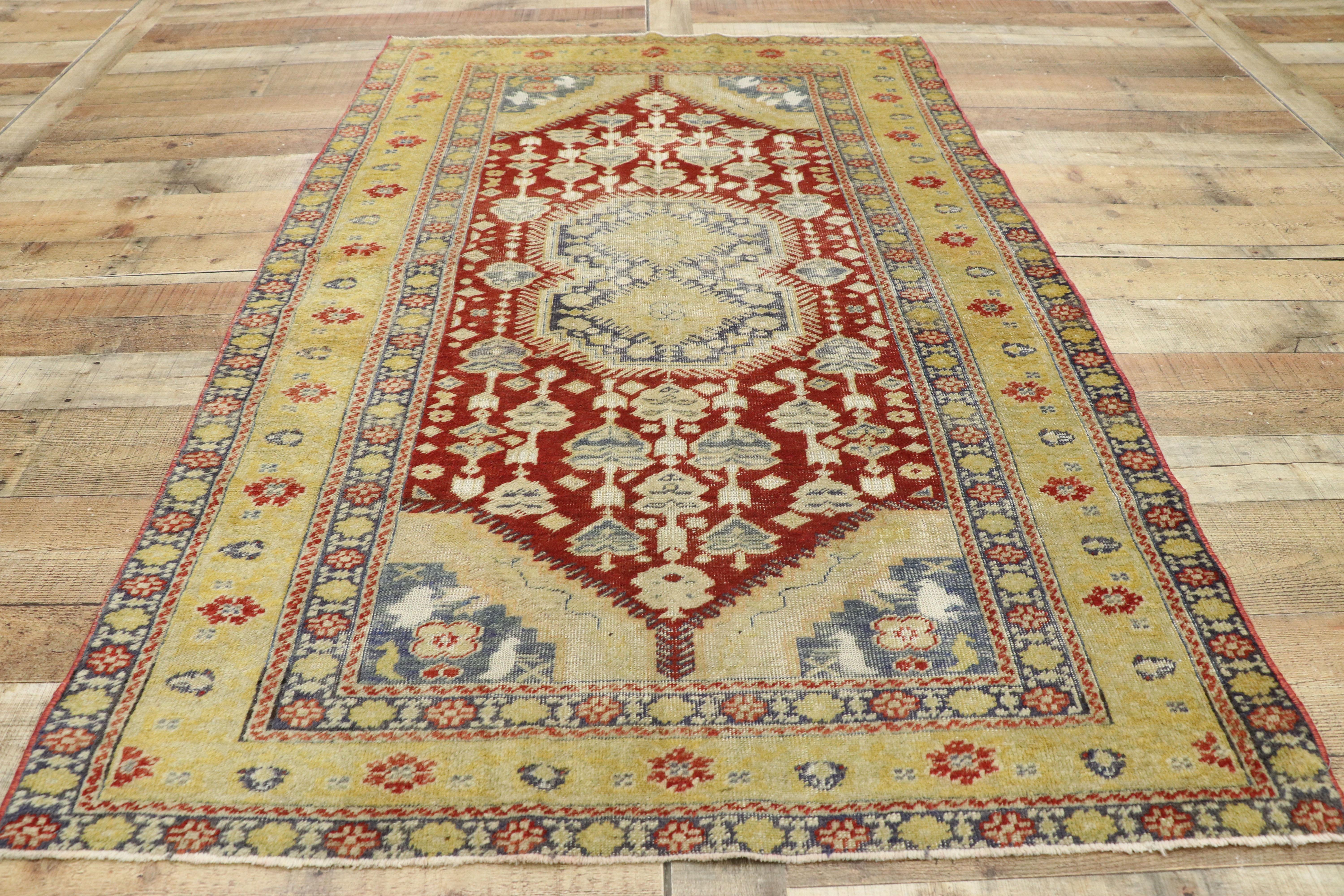 Distressed Vintage Turkish Oushak Rug with Rustic Modern Lodge Style For Sale 1
