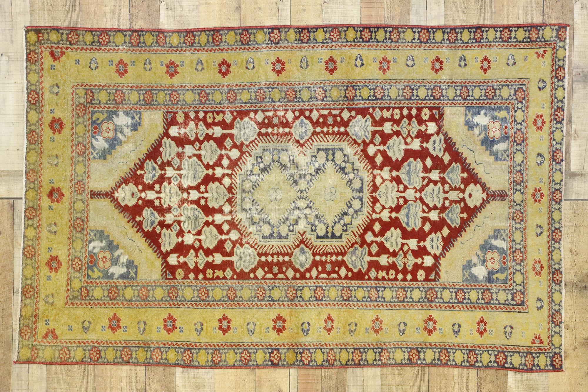 Distressed Vintage Turkish Oushak Rug with Rustic Modern Lodge Style For Sale 2