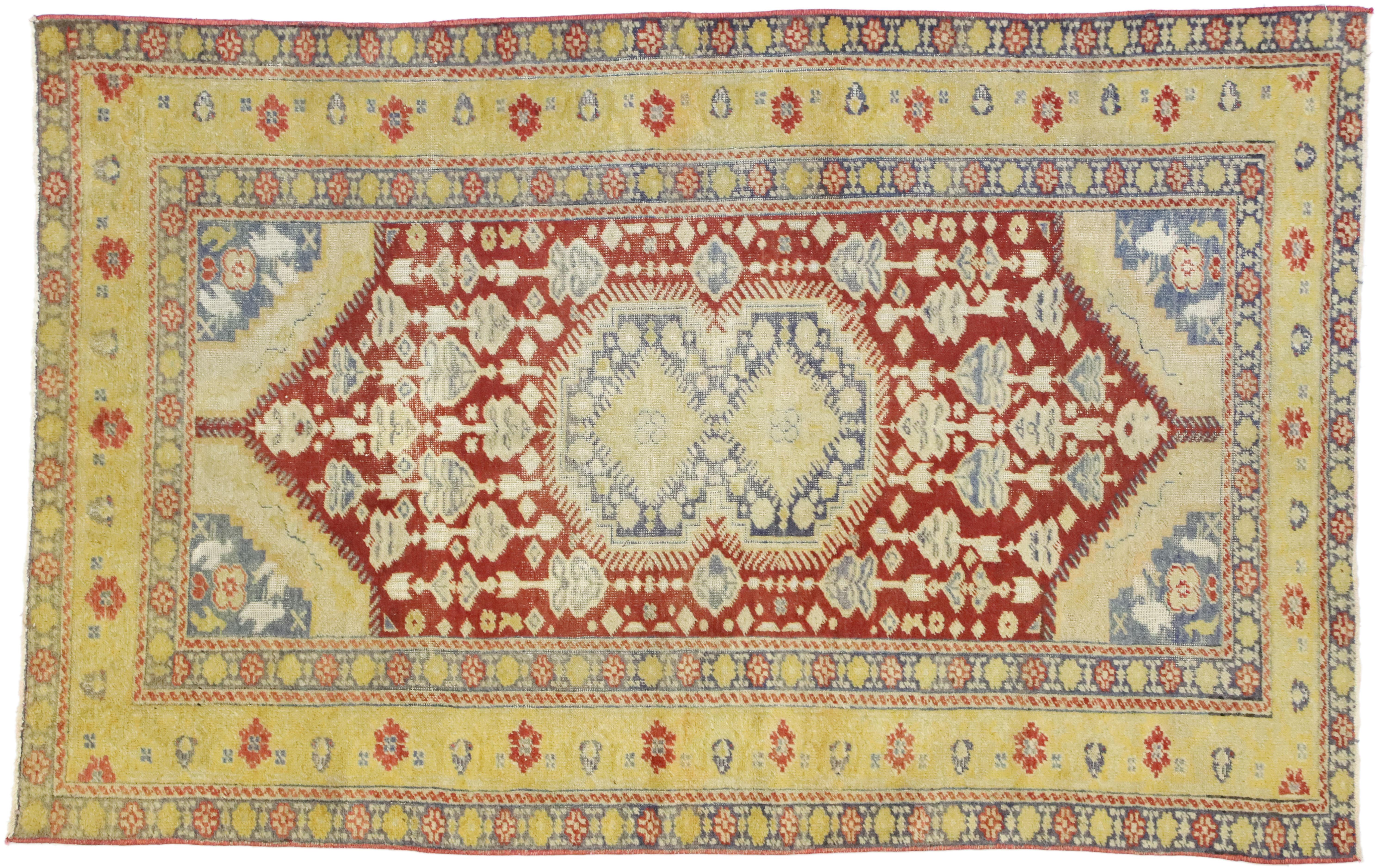 Distressed Vintage Turkish Oushak Rug with Rustic Modern Lodge Style For Sale 3