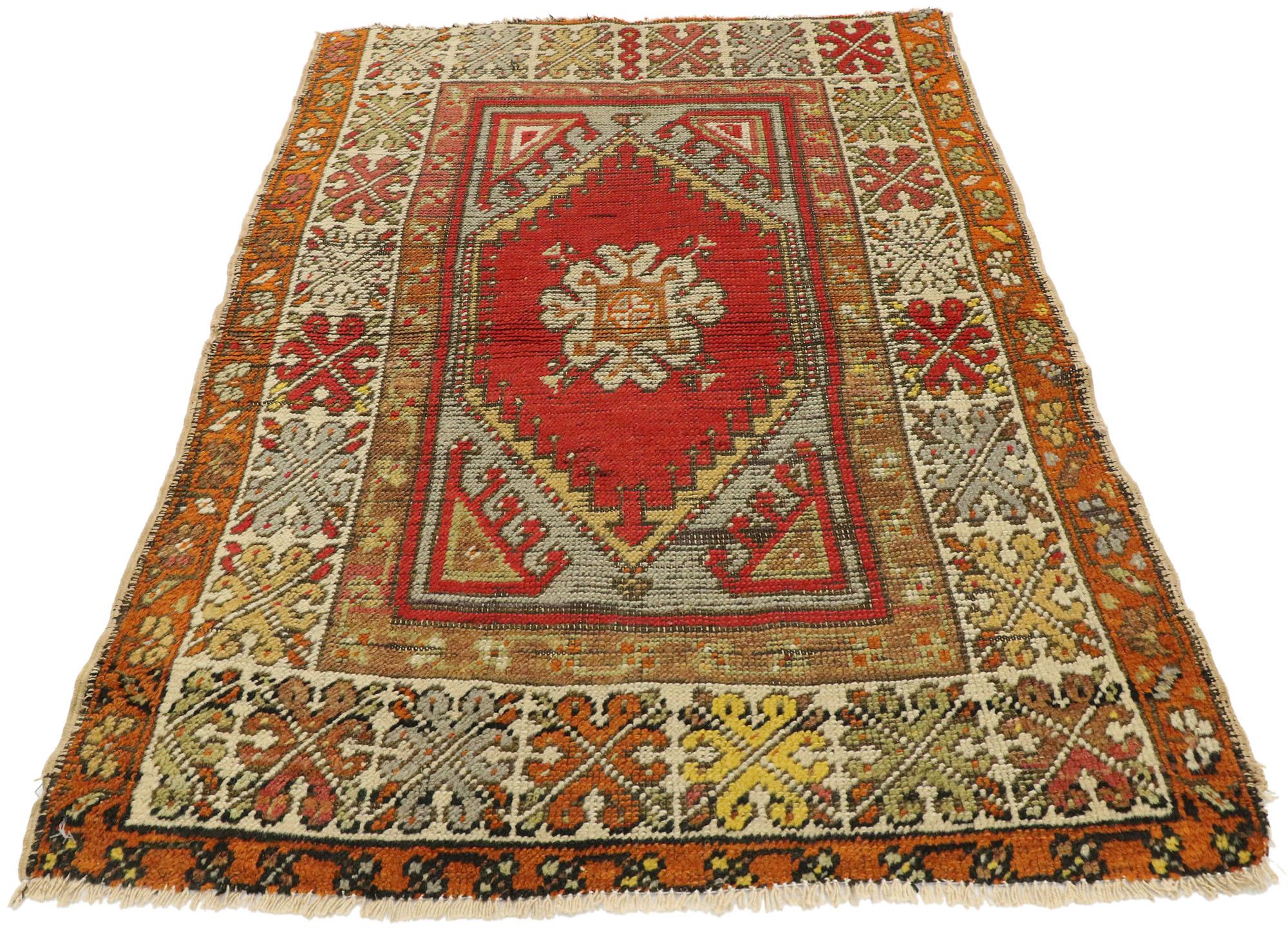 Hand-Knotted Distressed Vintage Turkish Oushak Rug with Rustic Northwestern Style For Sale