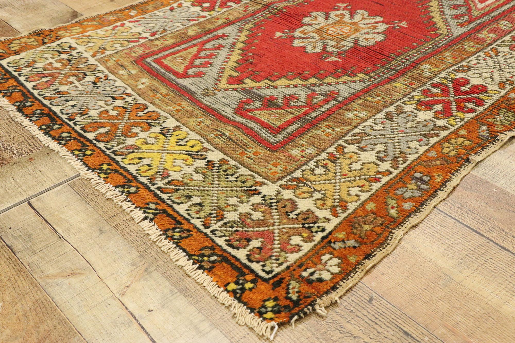 Wool Distressed Vintage Turkish Oushak Rug with Rustic Northwestern Style For Sale